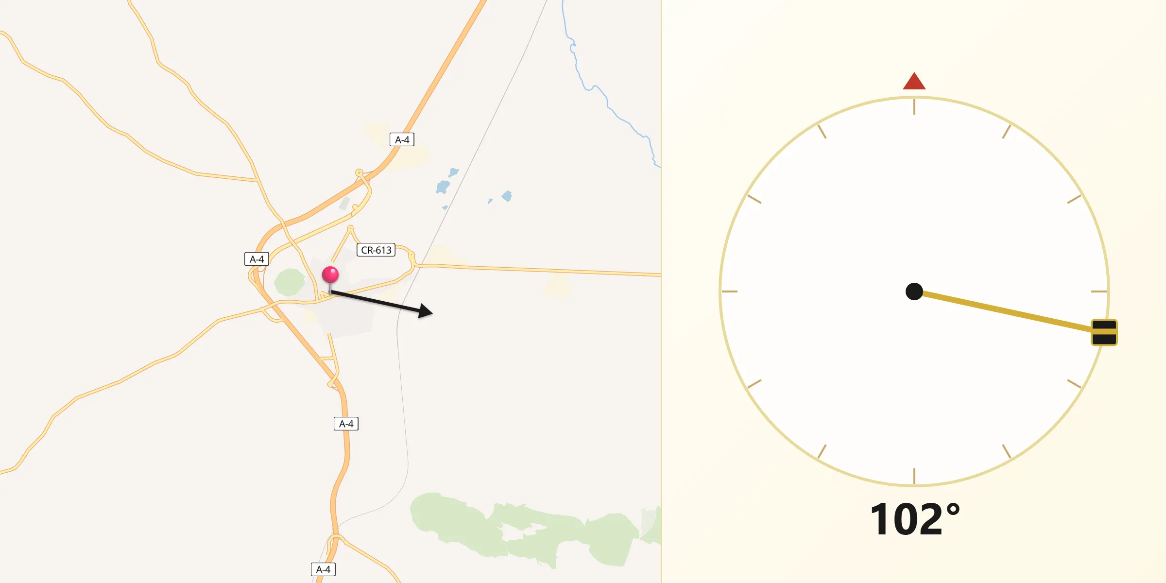 Dirección de la Qibla desde Santa Cruz de Mudela