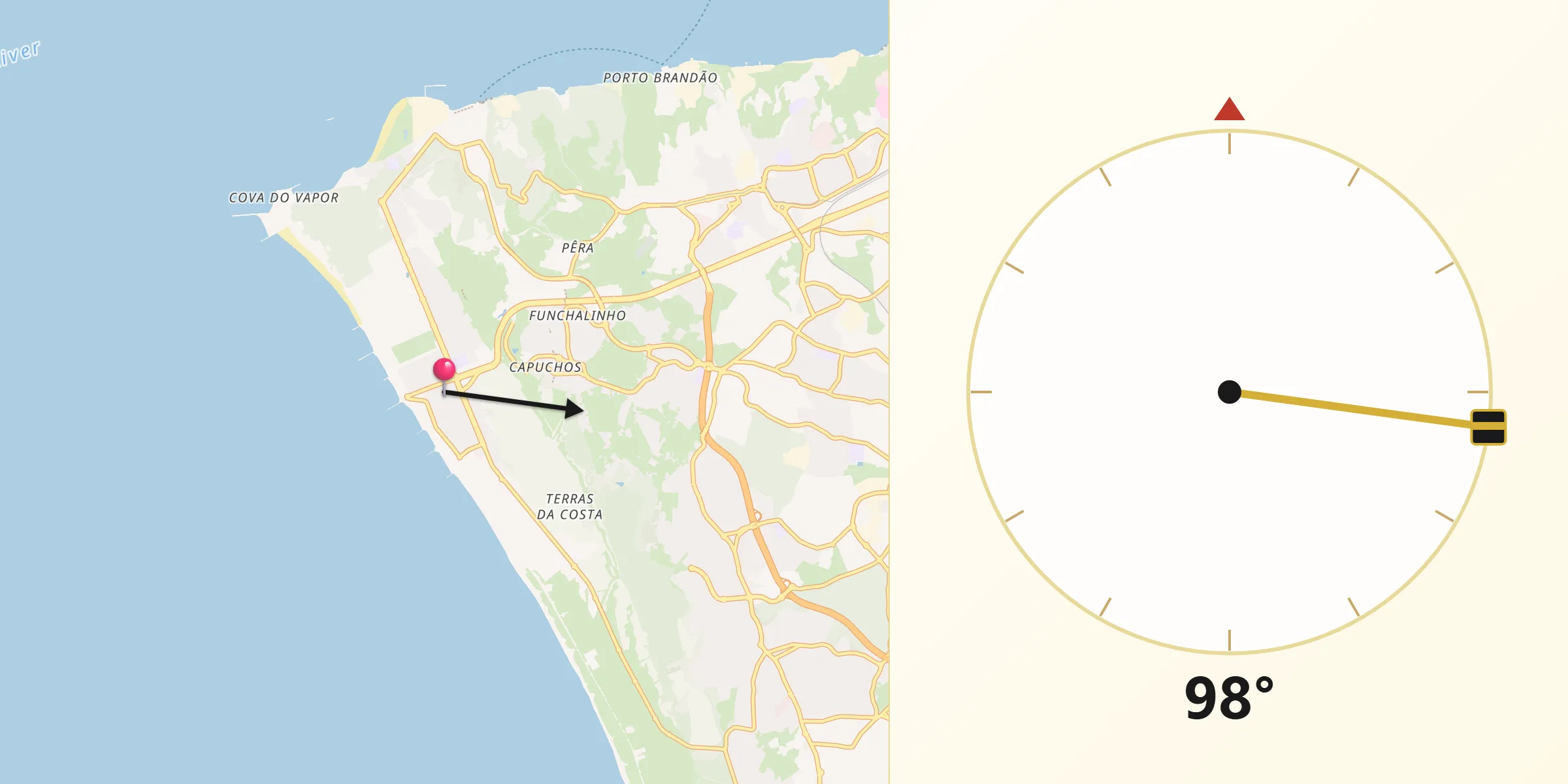 Direção da Qibla a partir de Costa de Caparica