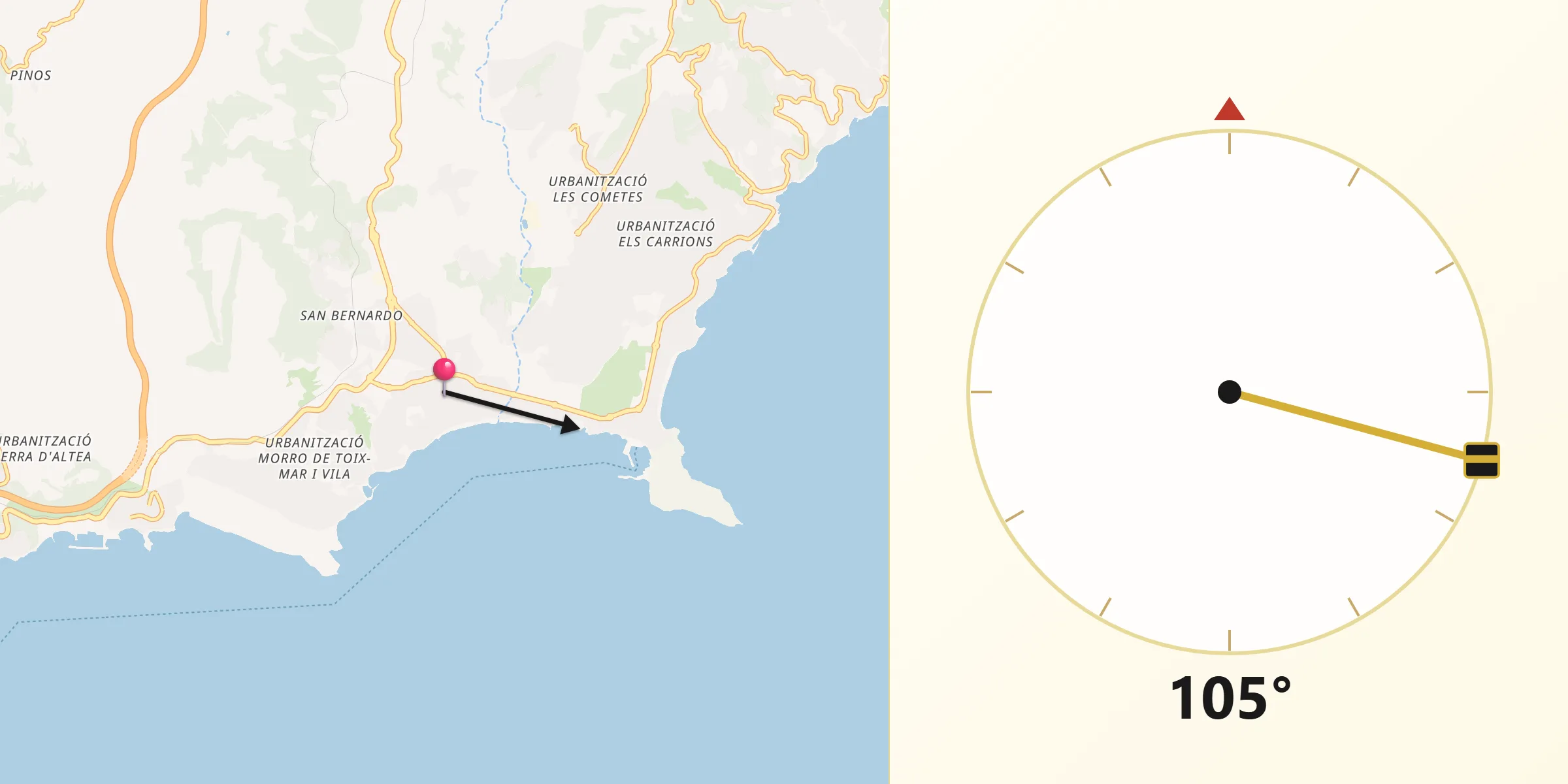 Dirección de la Qibla desde Calpe