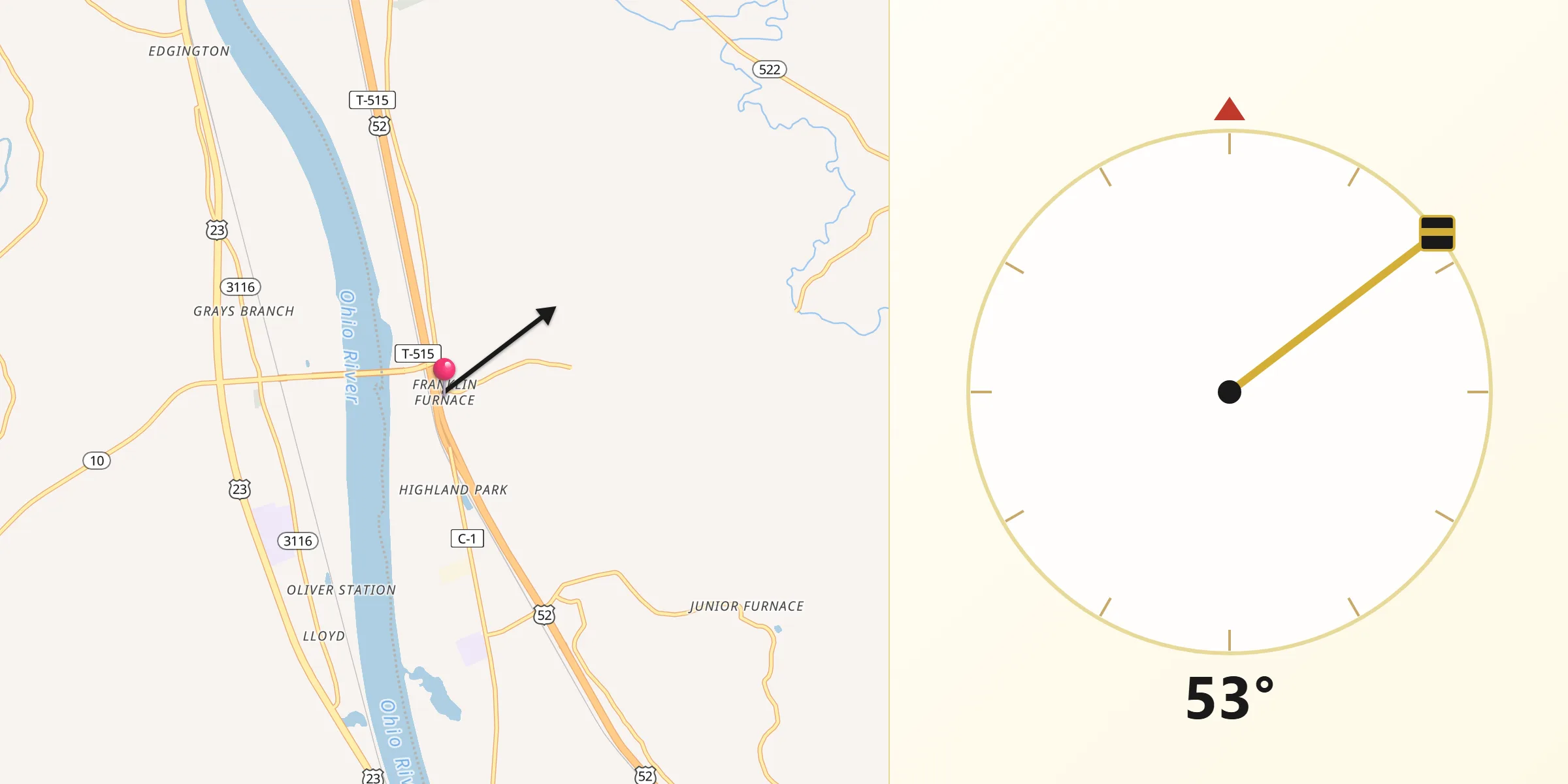 Qibla Direction from Franklin Furnace