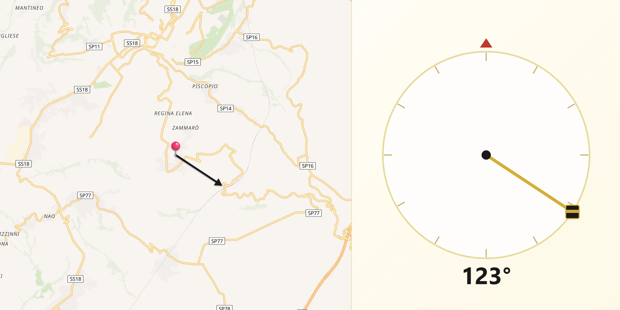 Direzione della Qibla da San Gregorio d'Ippona