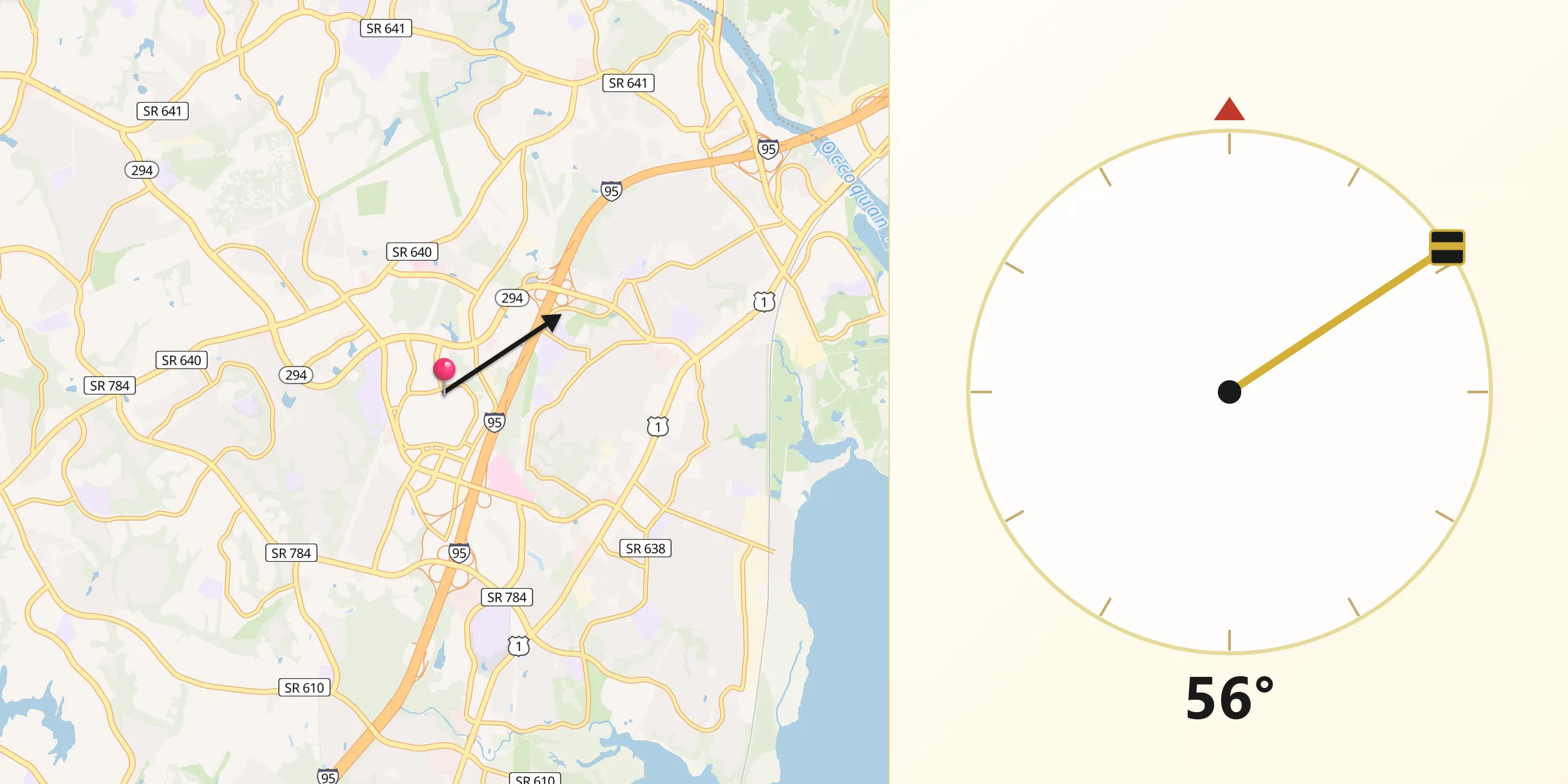 Qibla Direction from Potomac Mills