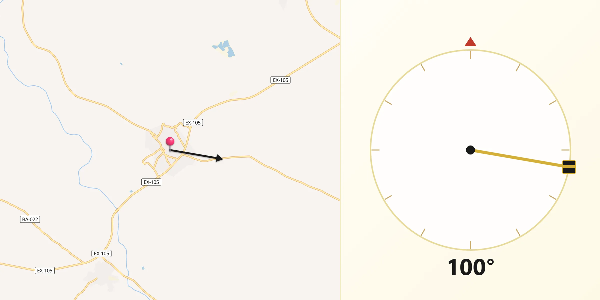 Dirección de la Qibla desde Aceuchal