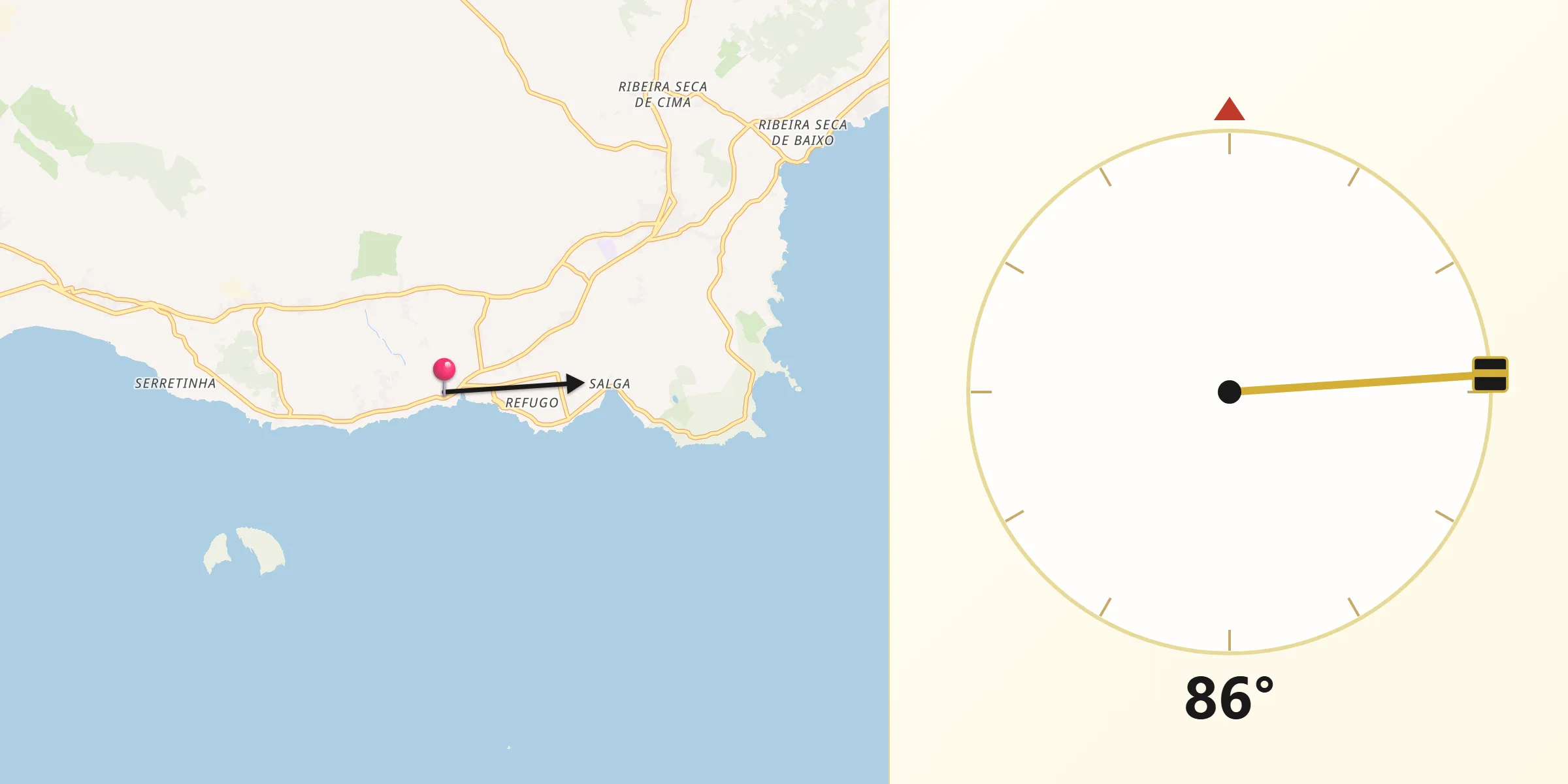 Direção da Qibla a partir de Porto Judeu