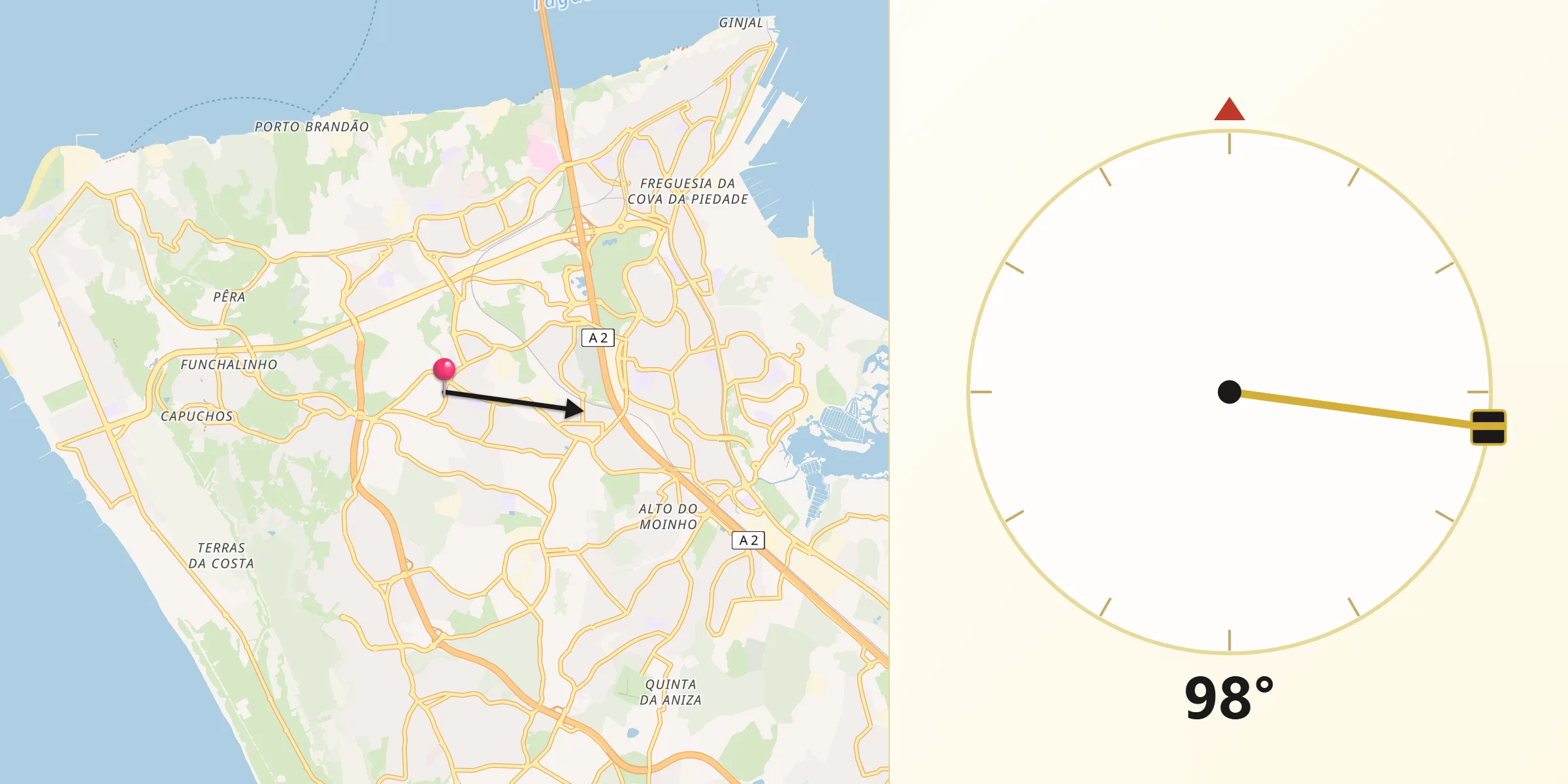 Direção da Qibla a partir de Sobreda