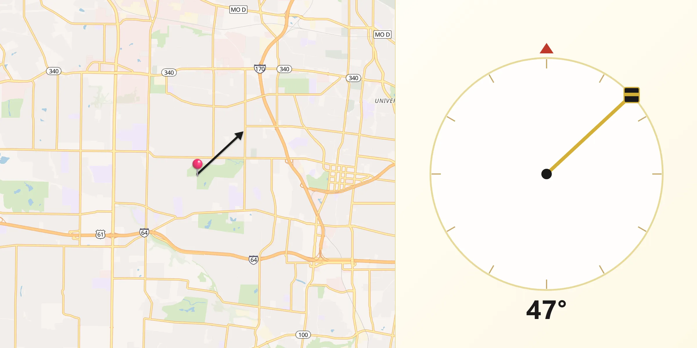 Qibla Direction from Ladue