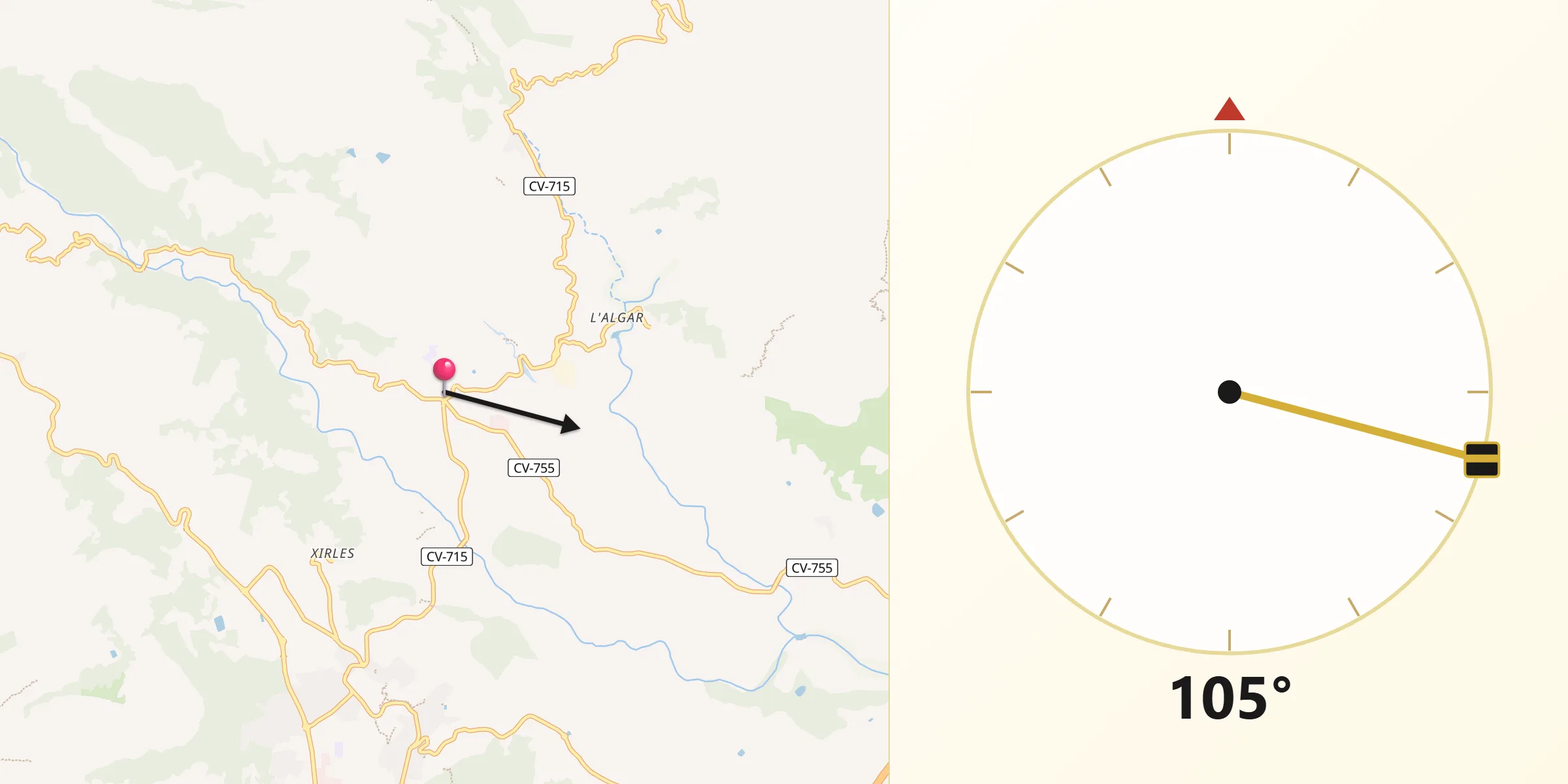 Dirección de la Qibla desde Callosa d'En Sarrià