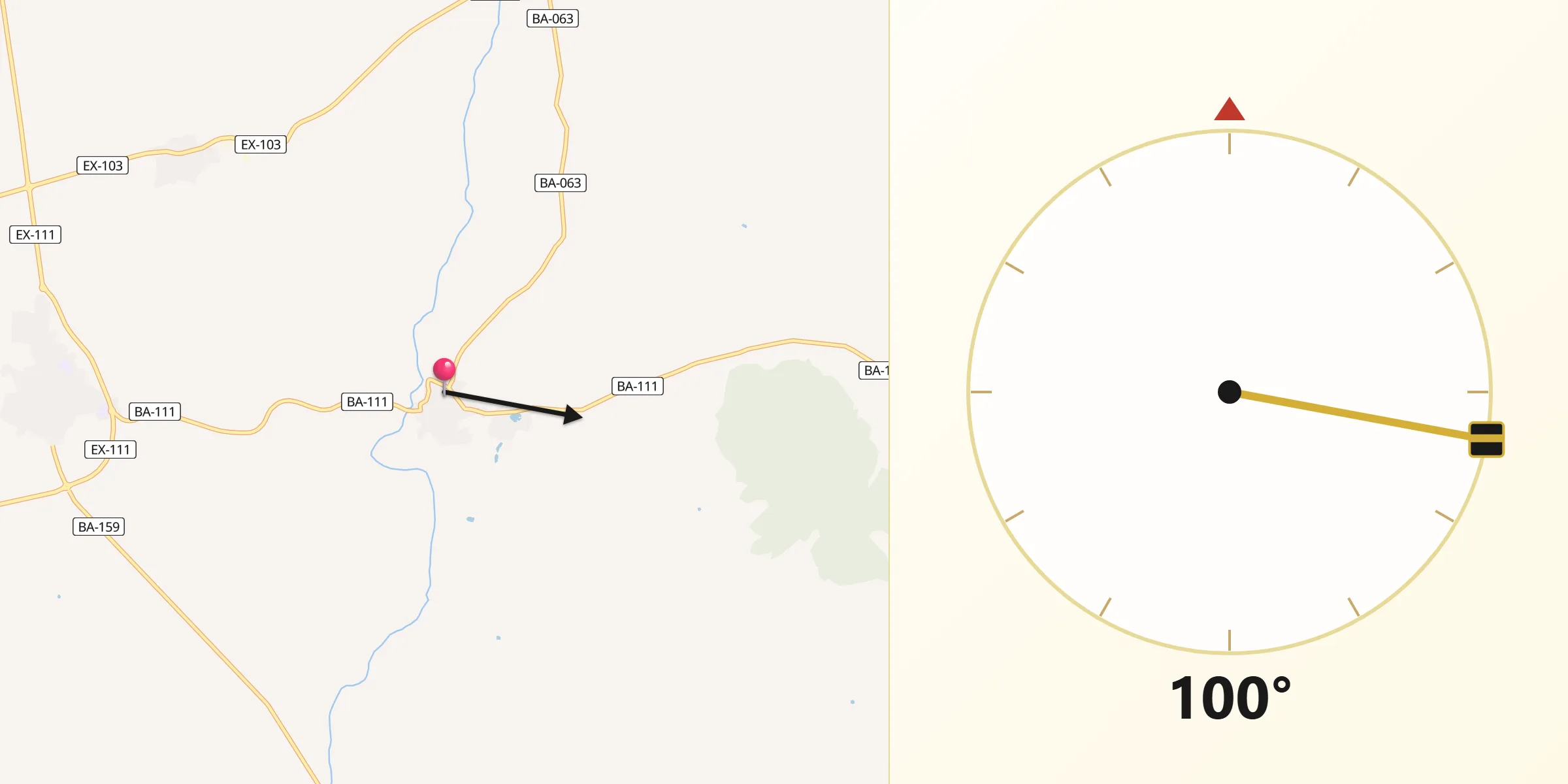 Dirección de la Qibla desde Esparragosa de la Serena
