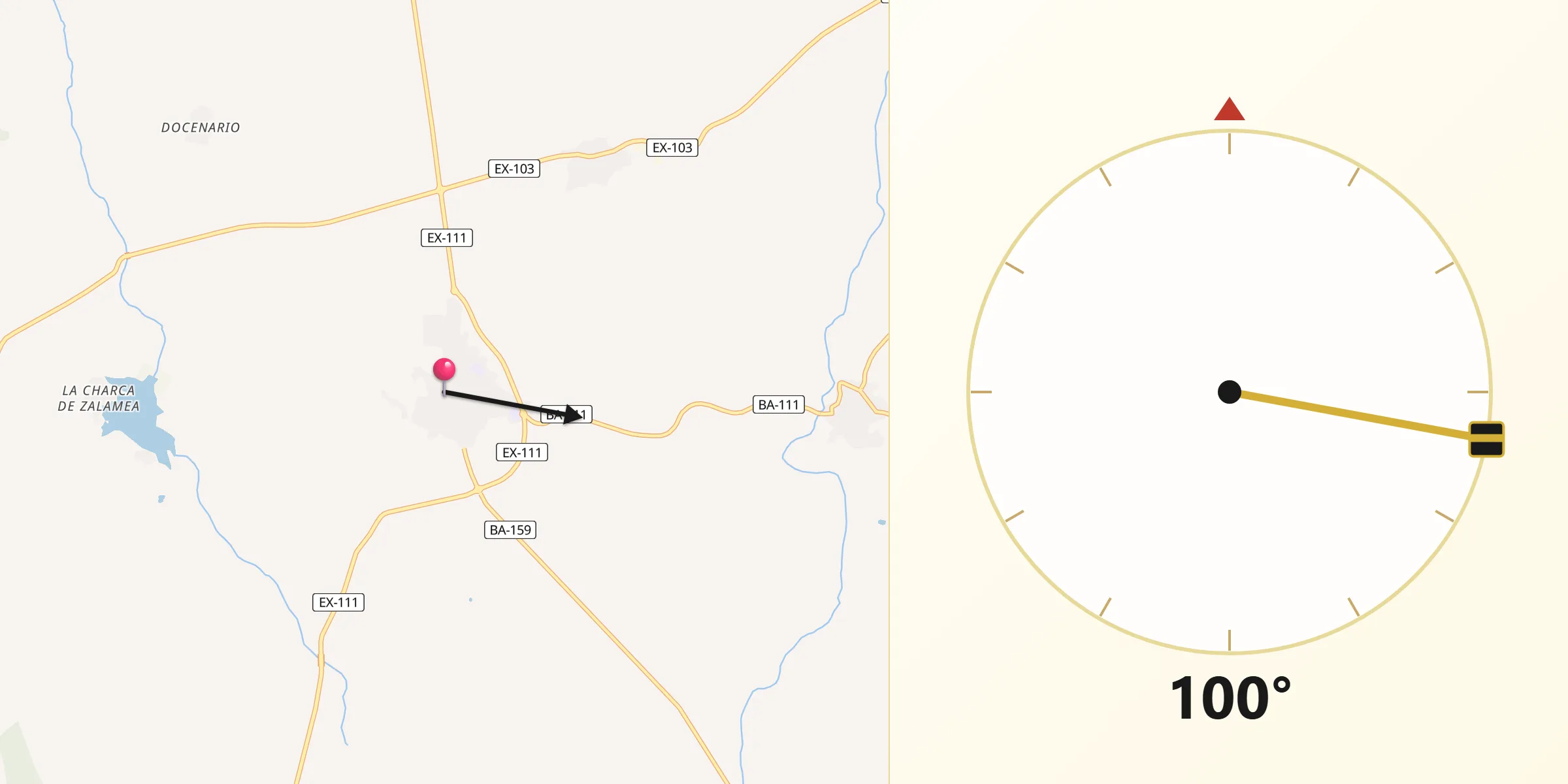 Dirección de la Qibla desde Zalamea de la Serena