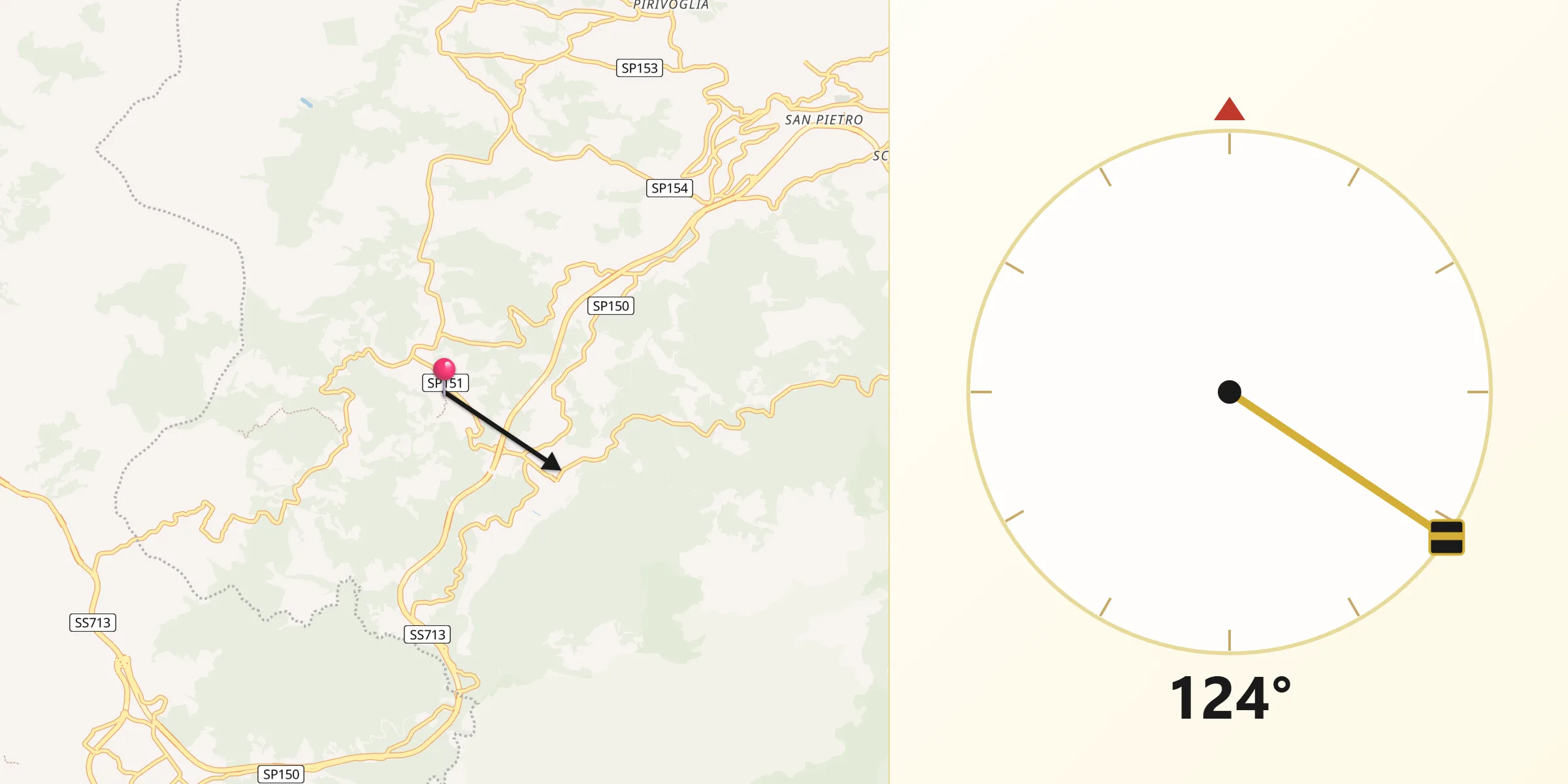 Direzione della Qibla da Torre di Ruggiero