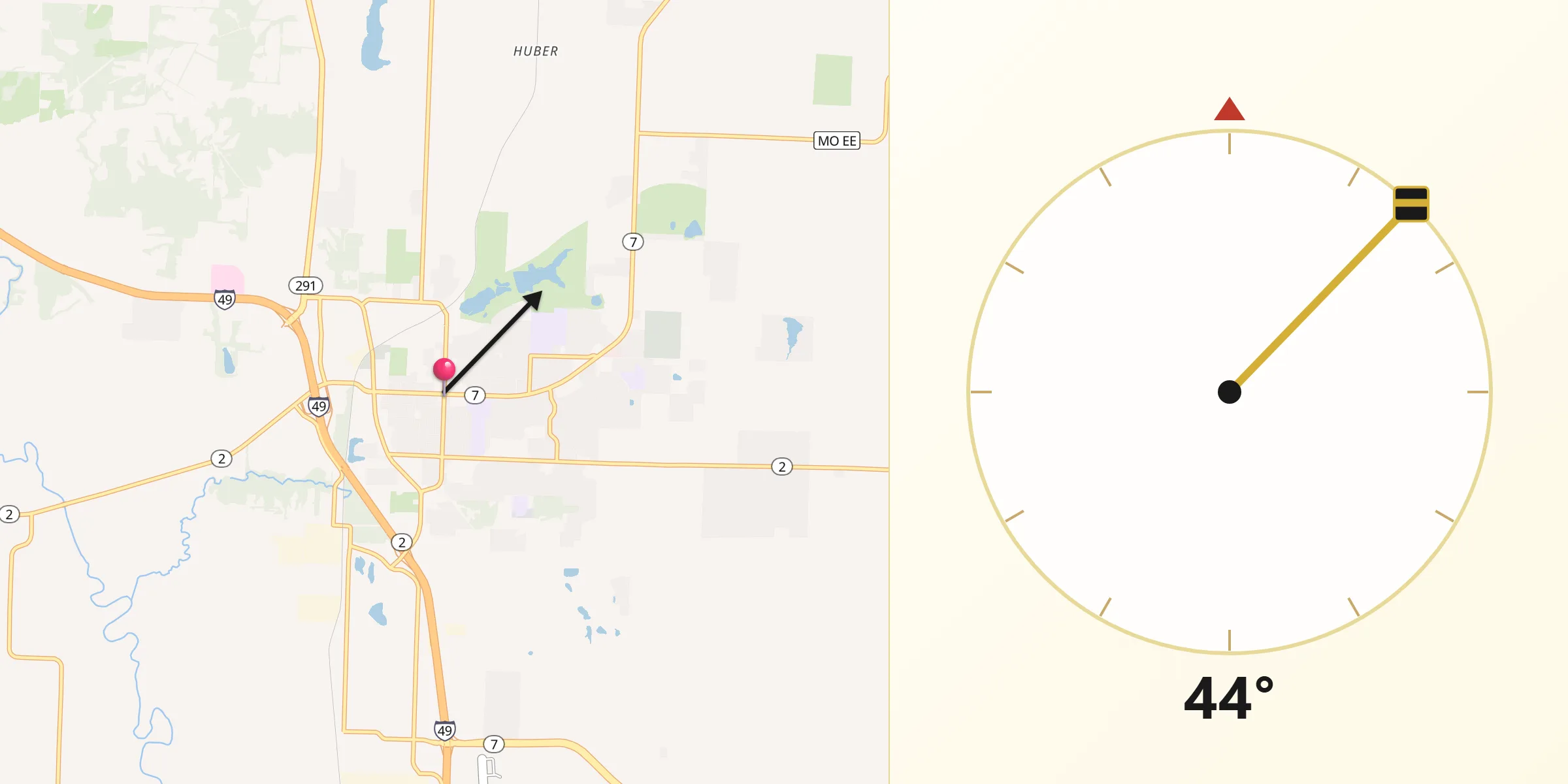 Qibla Direction from Harrisonville