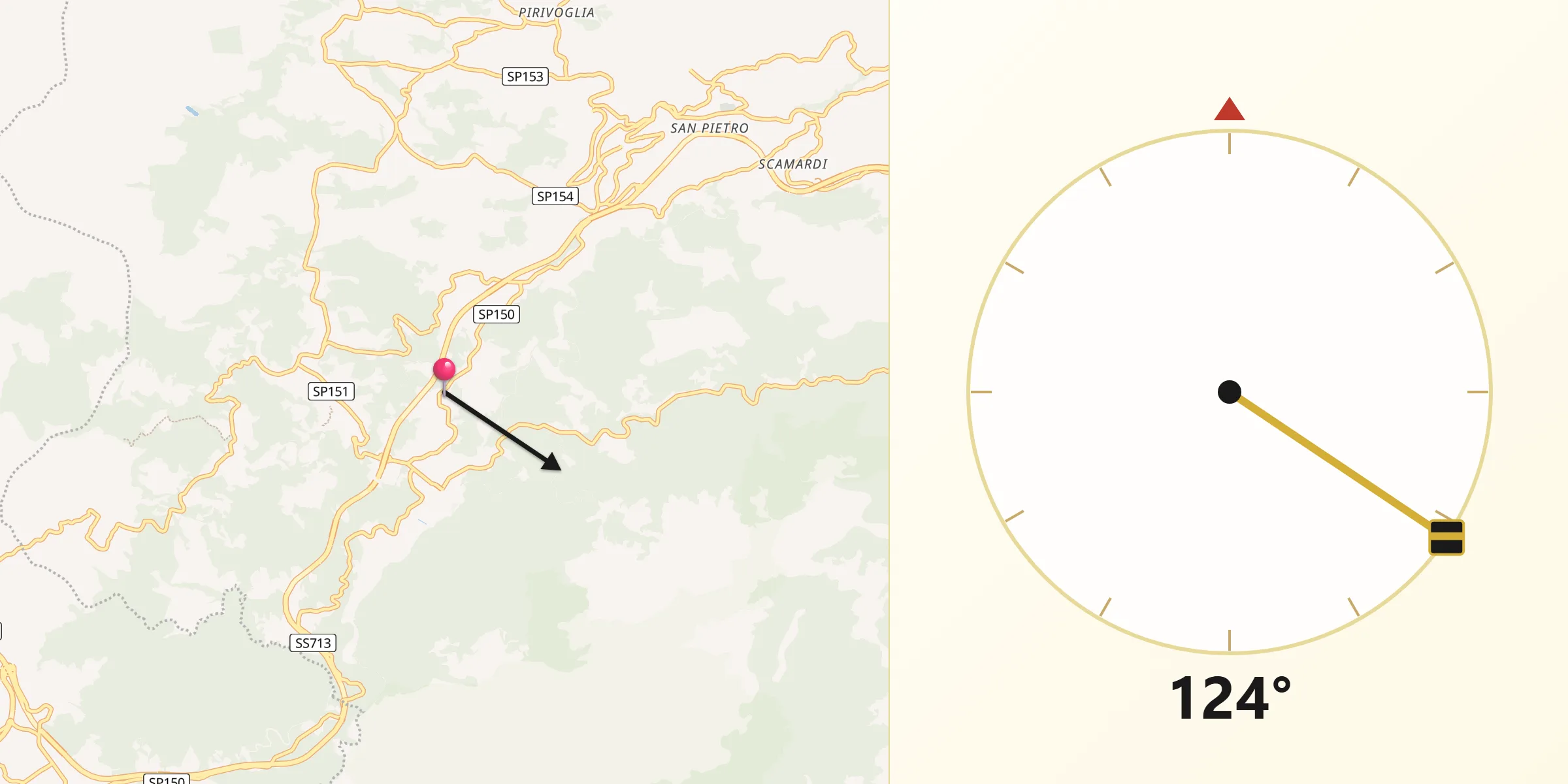Direzione della Qibla da Cardinale