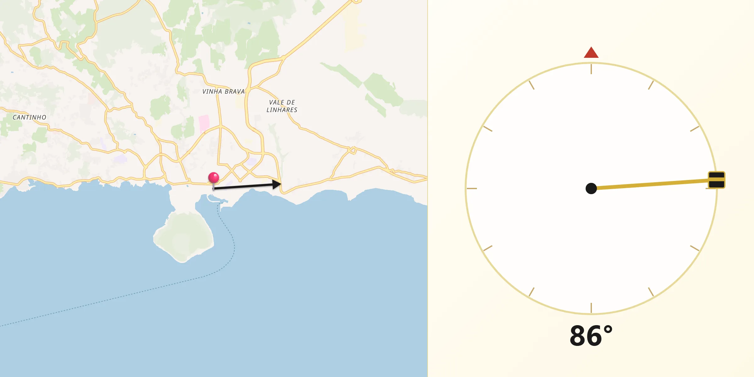 Direção da Qibla a partir de Angra do Heroísmo