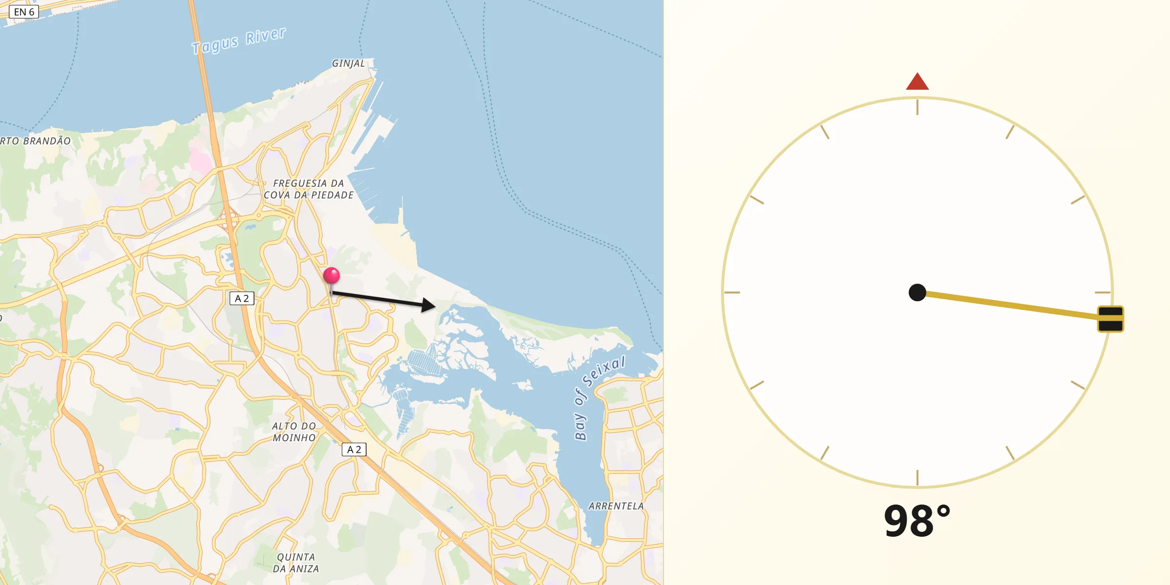 Direção da Qibla a partir de Laranjeira