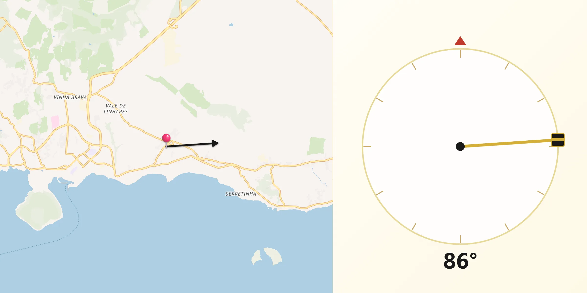 Direção da Qibla a partir de Ribeirinha