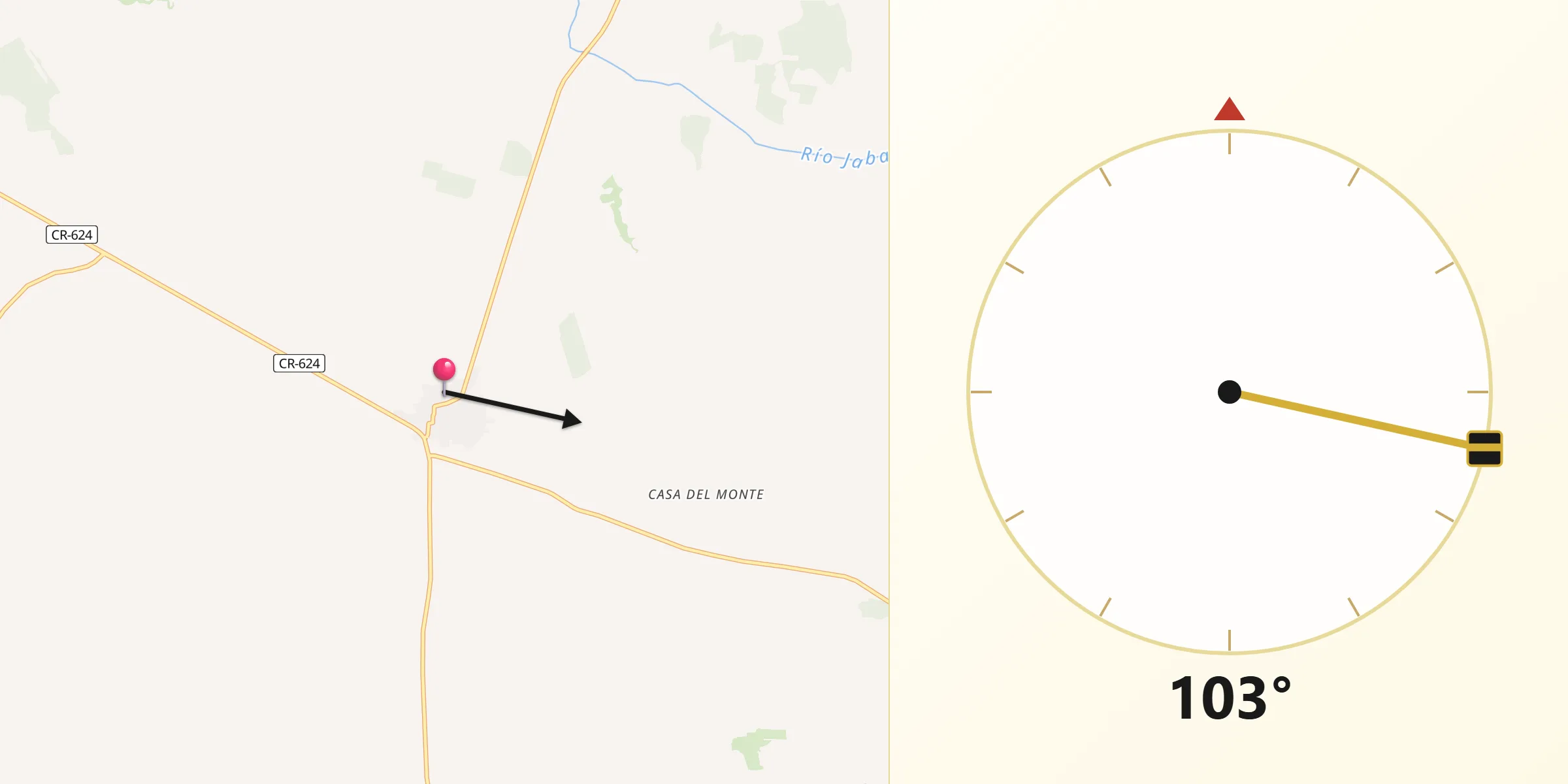 Dirección de la Qibla desde Cózar