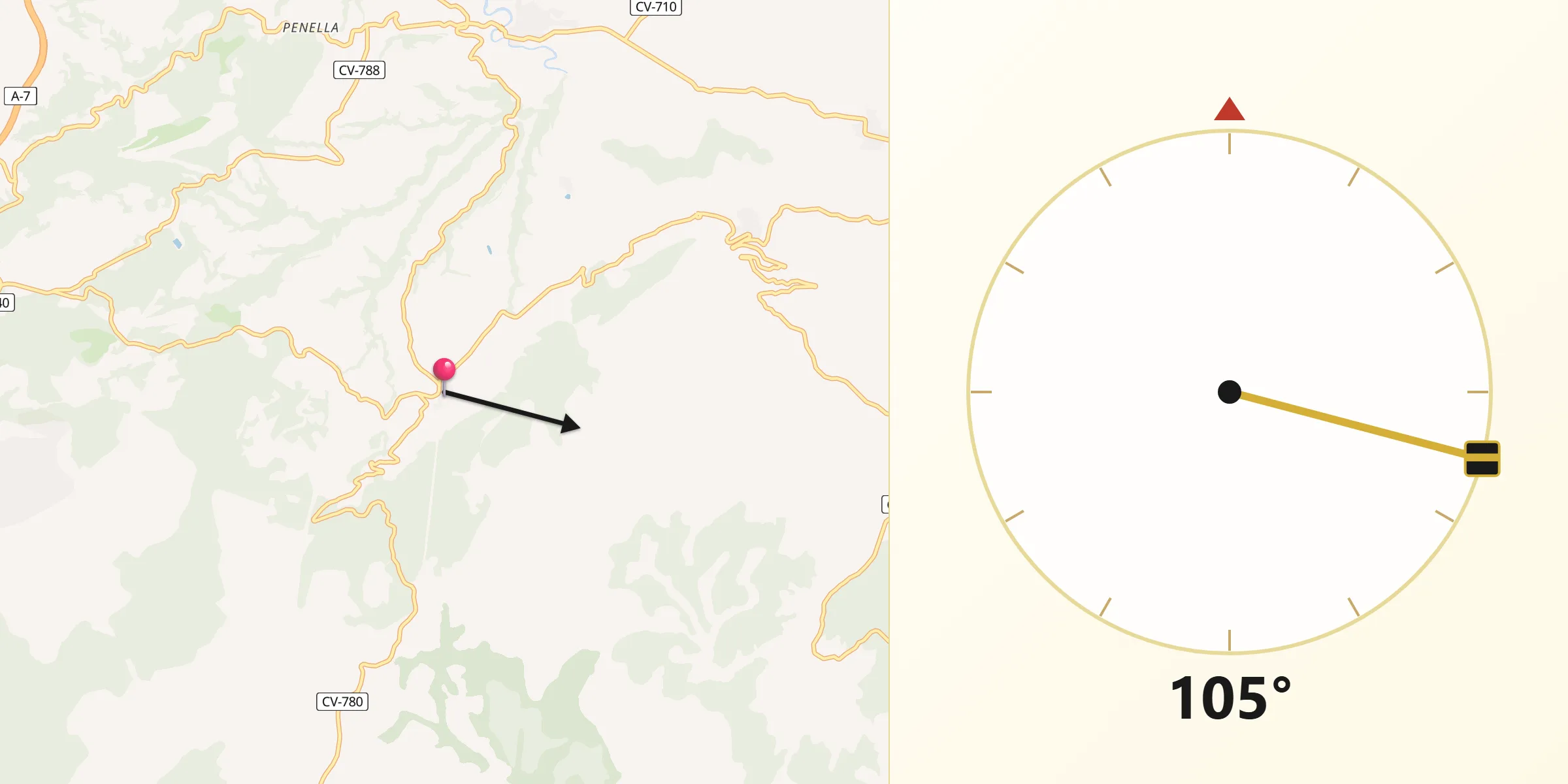 Dirección de la Qibla desde Benifallim
