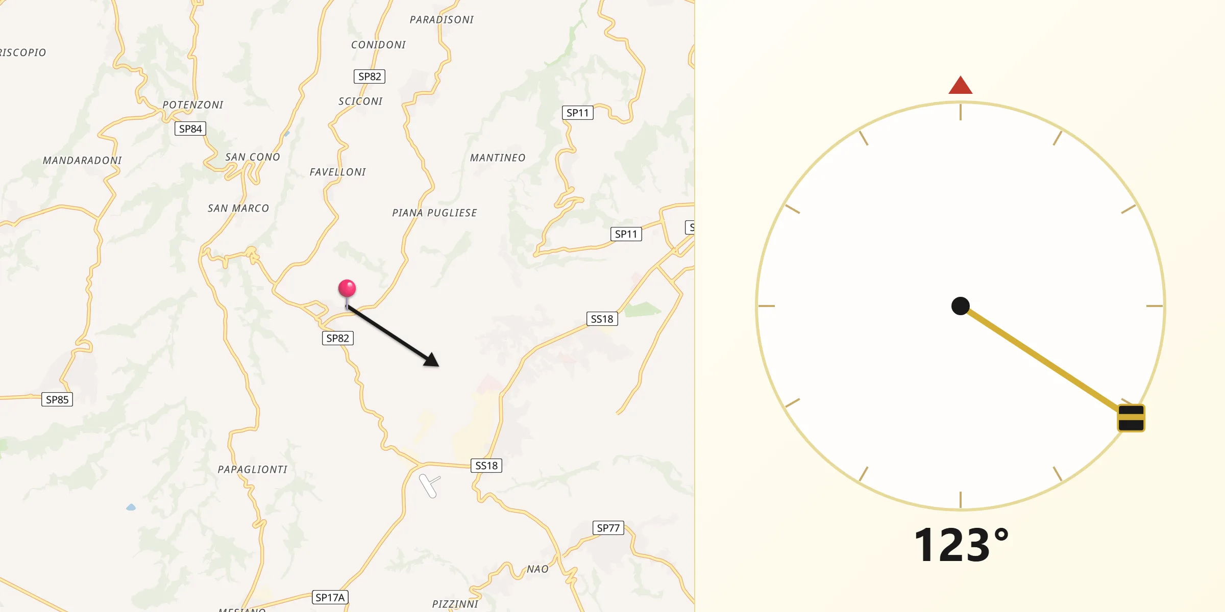 Direzione della Qibla da Cessaniti