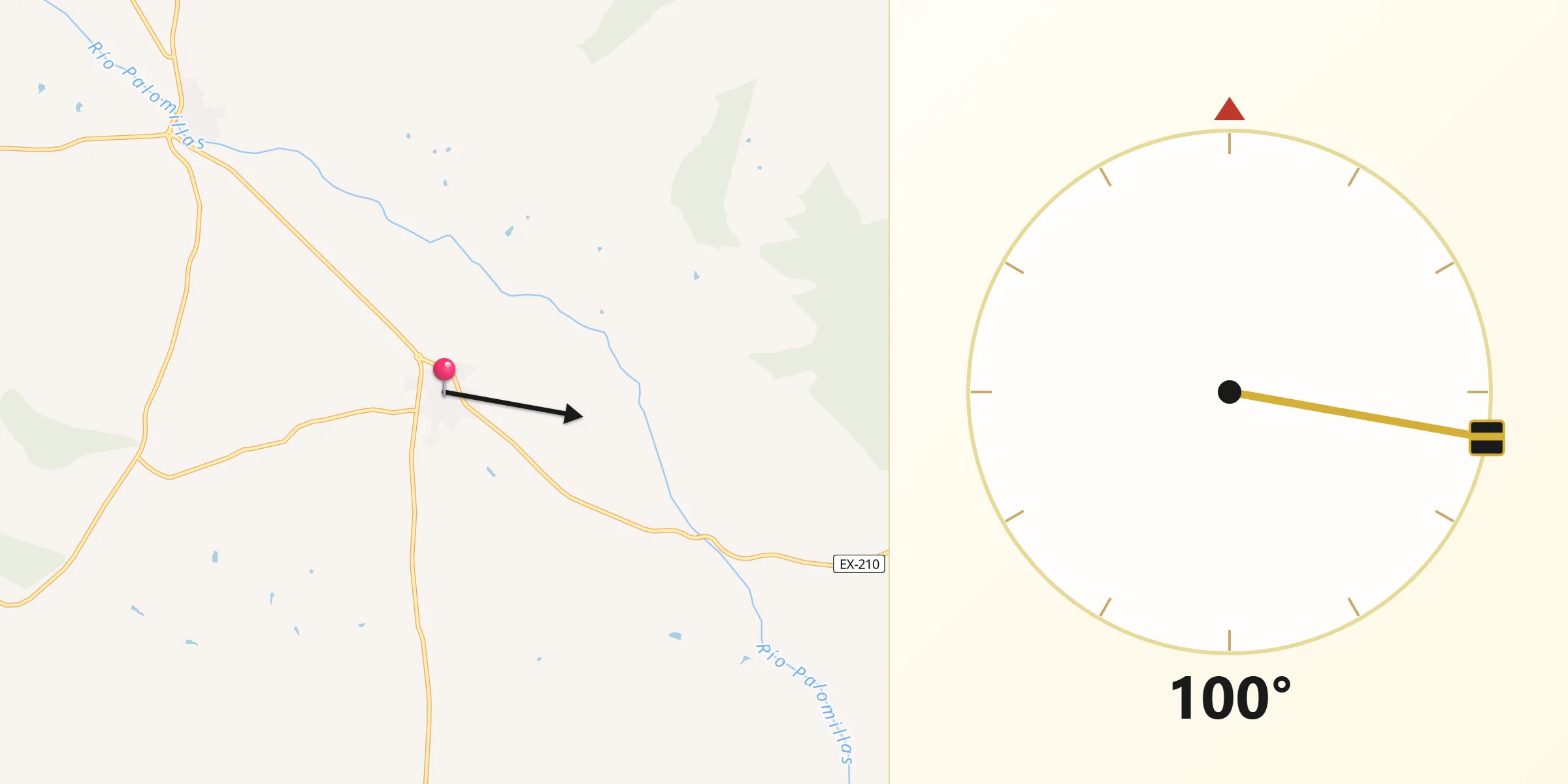 Dirección de la Qibla desde Puebla de la Reina