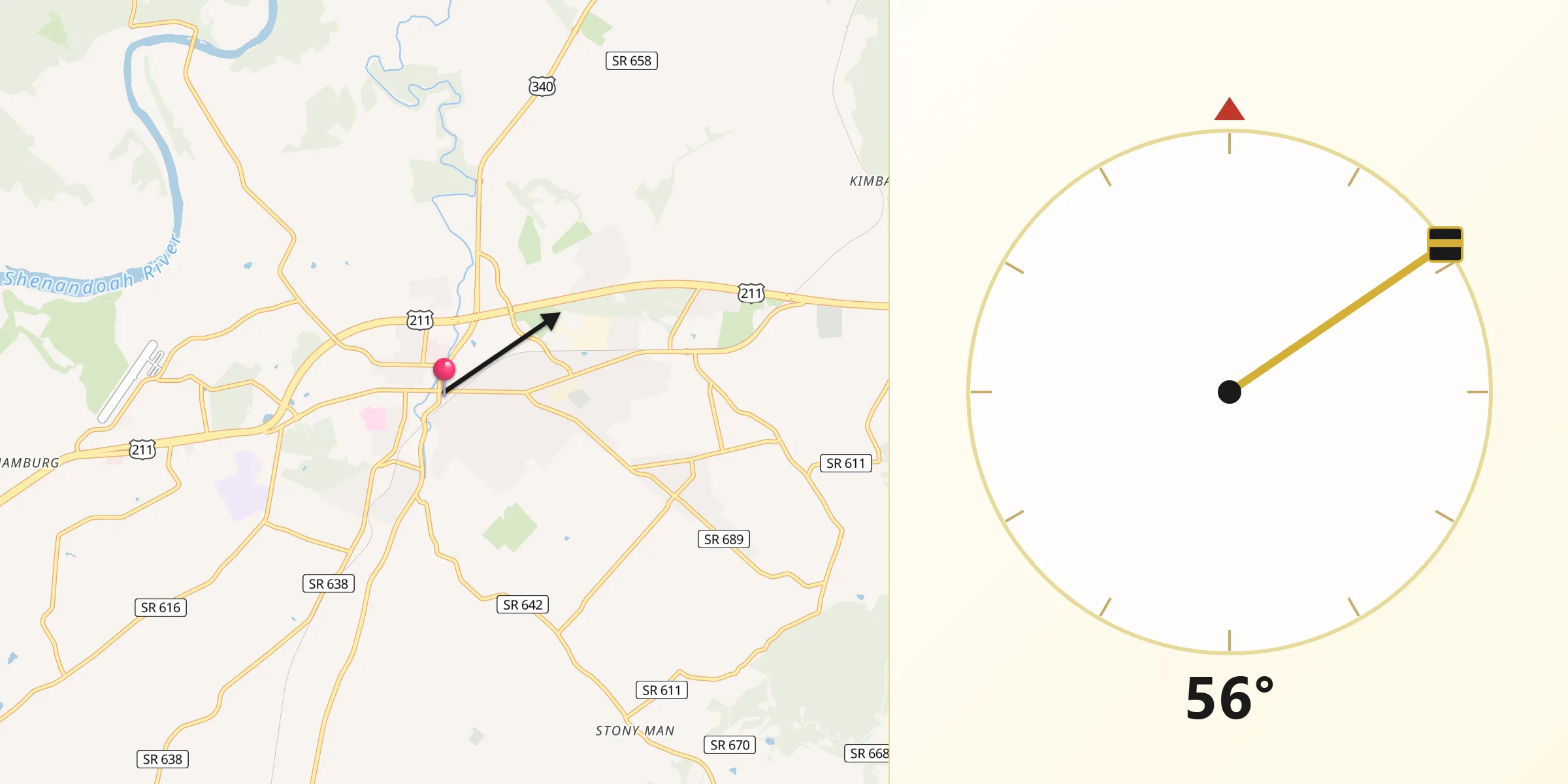 Qibla Direction from Luray
