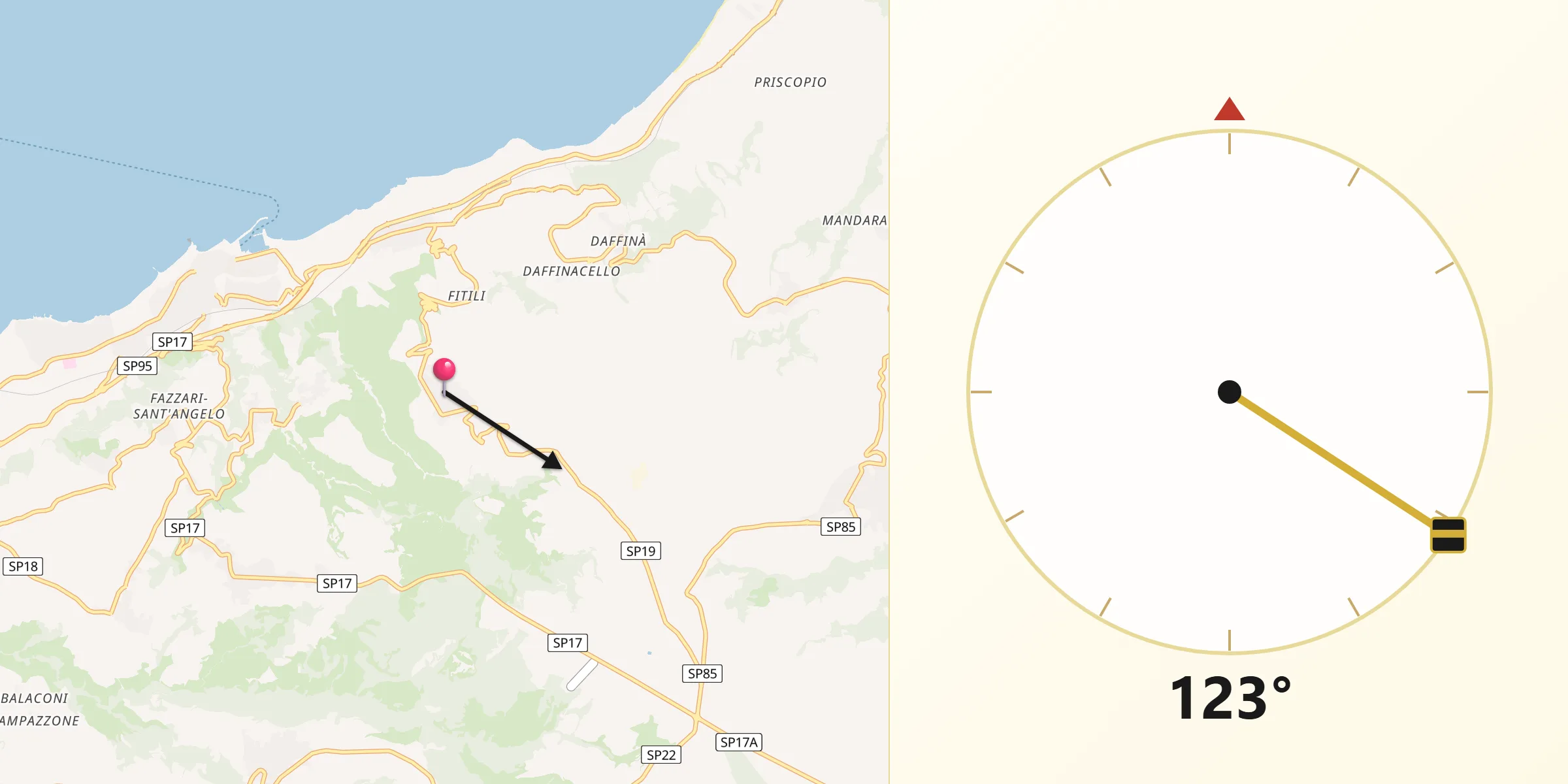 Direzione della Qibla da Zaccanopoli
