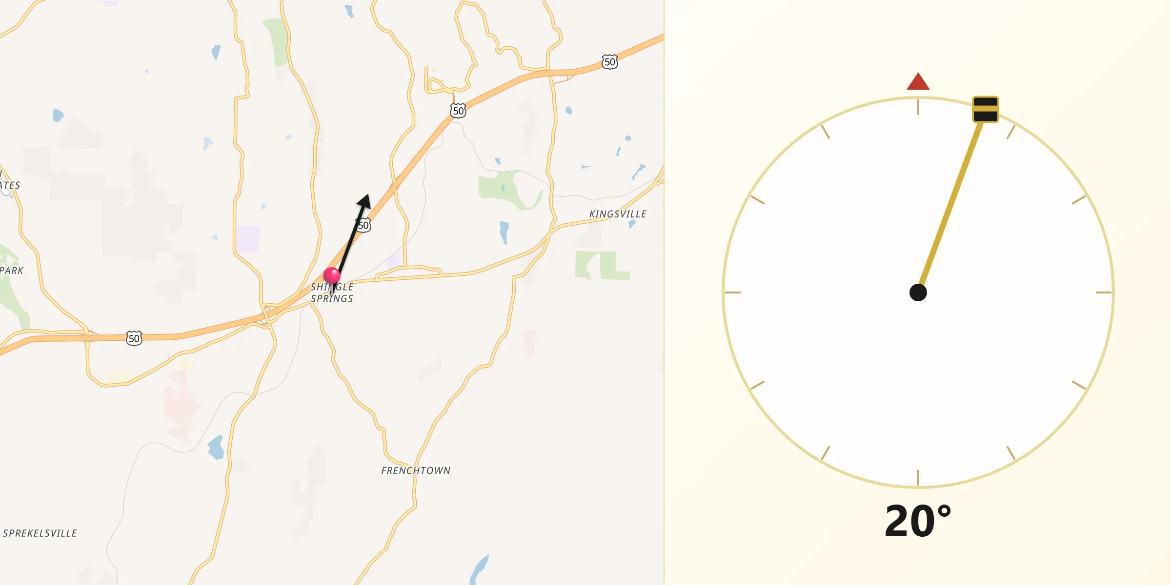 Qibla Direction from Shingle Springs