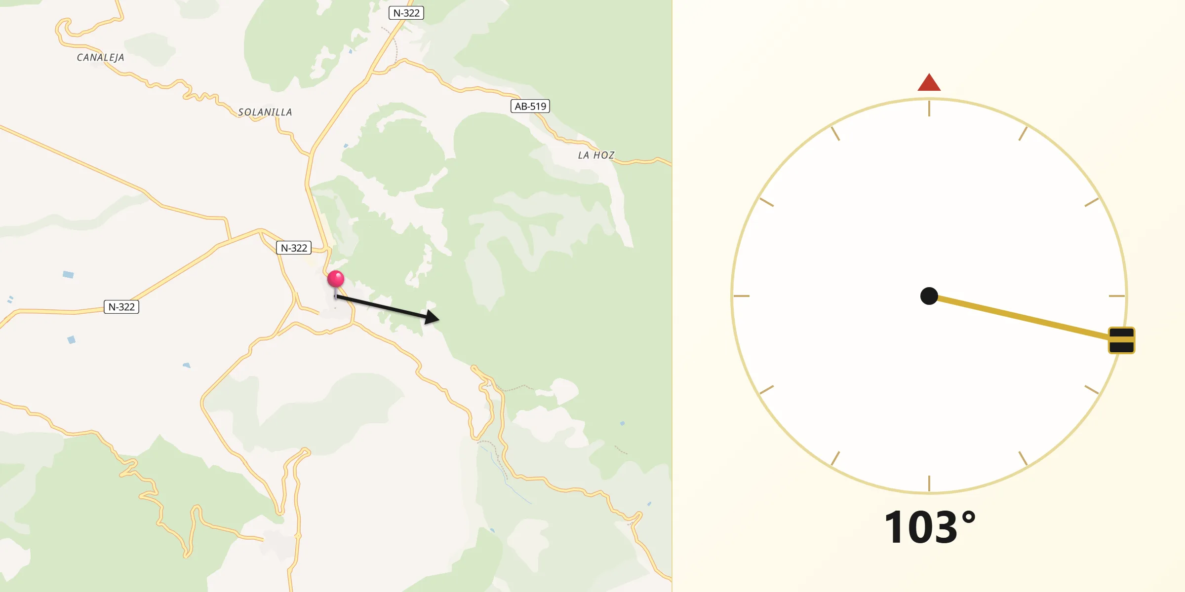 Dirección de la Qibla desde Alcaraz