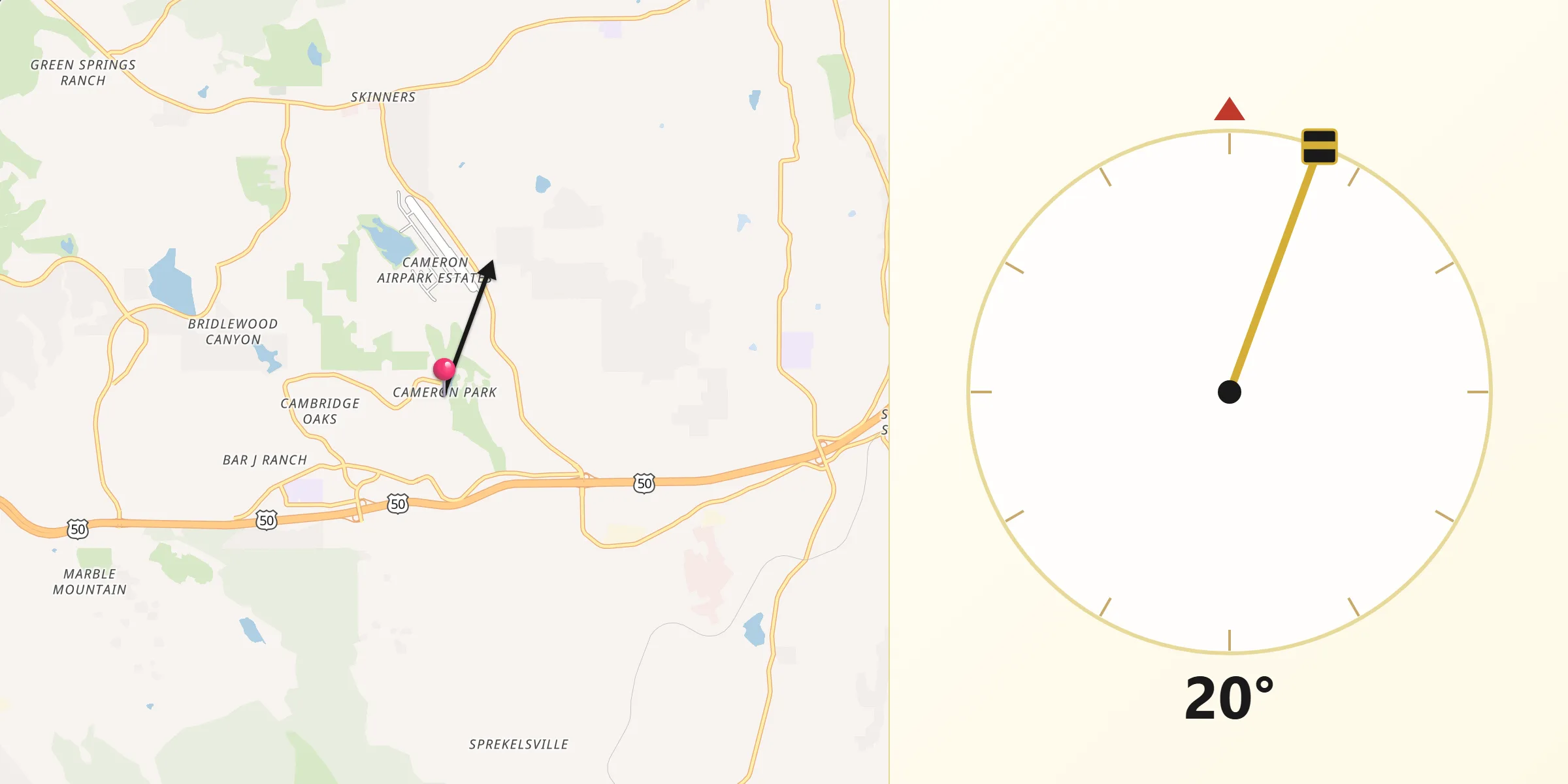 Qibla Direction from Cameron Park