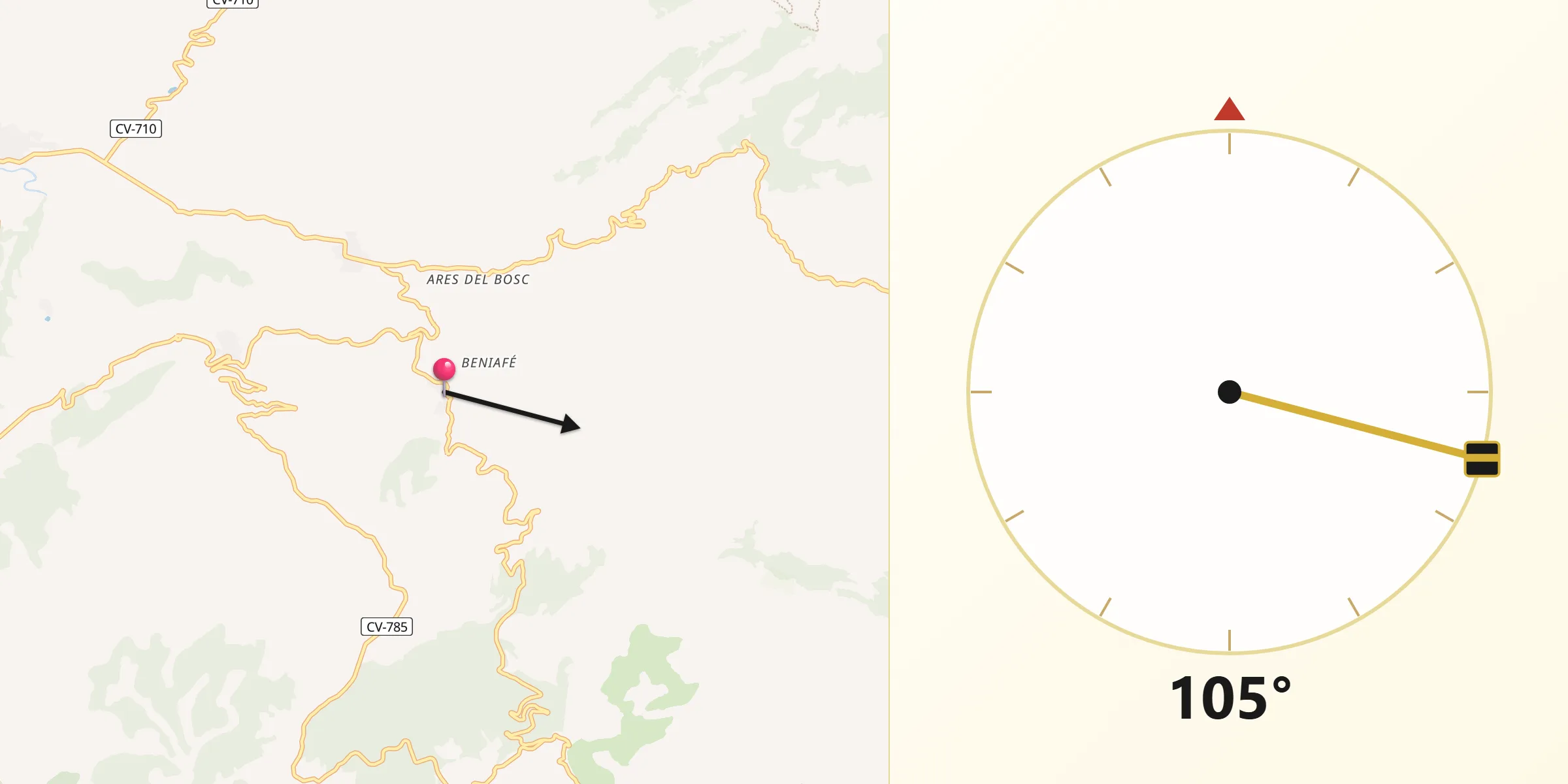 Dirección de la Qibla desde Alcoleja