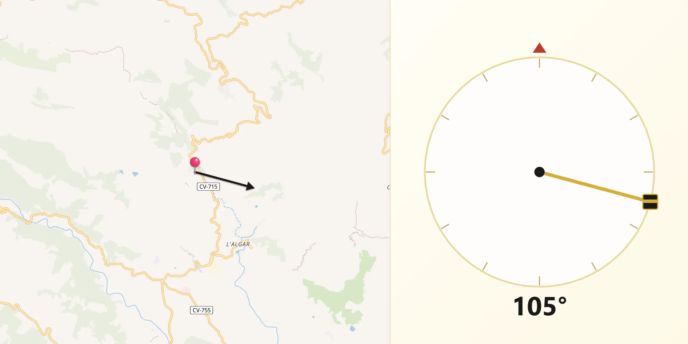 Dirección de la Qibla desde Bolulla