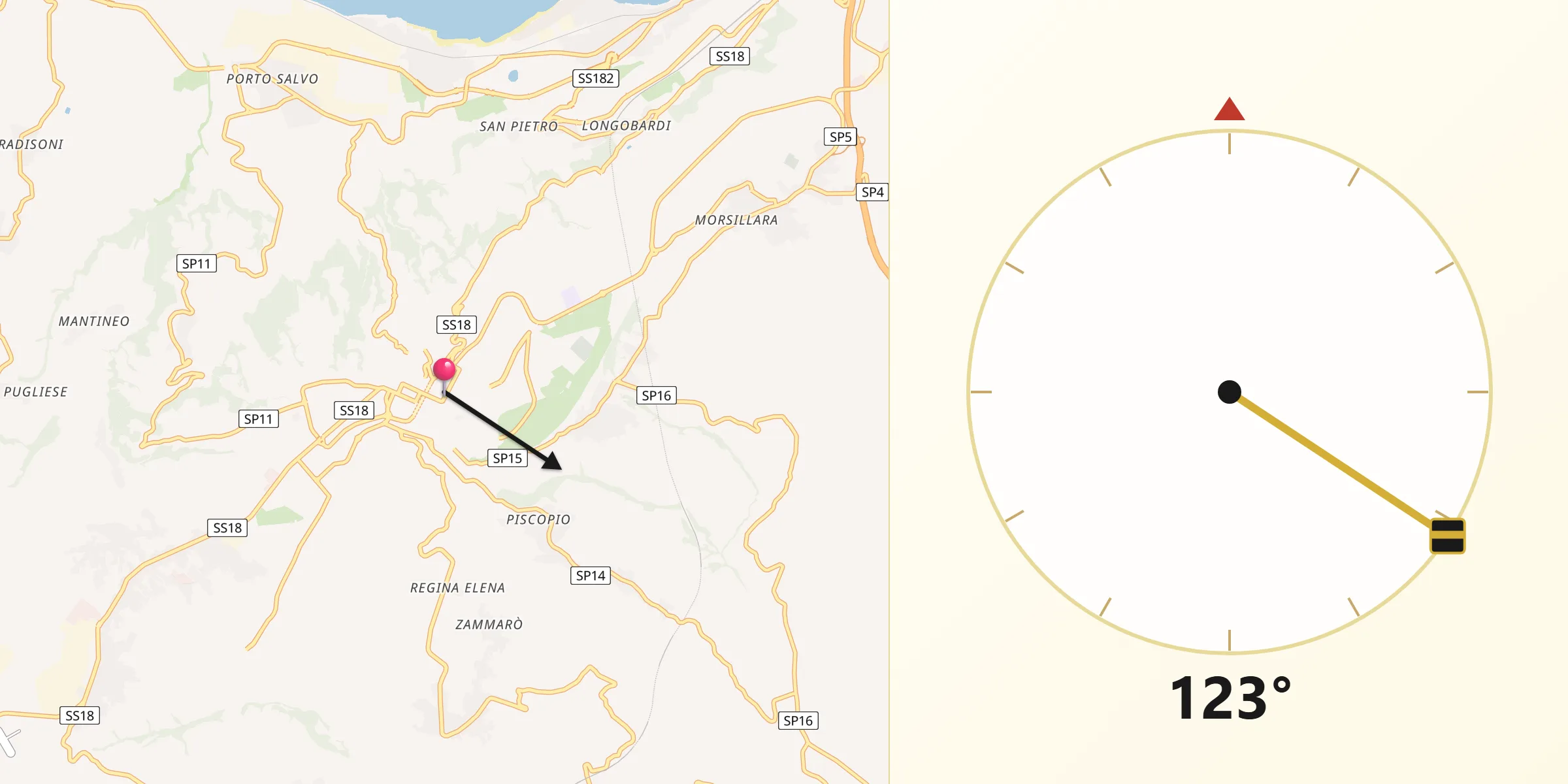 Direzione della Qibla da Vibo Valentia