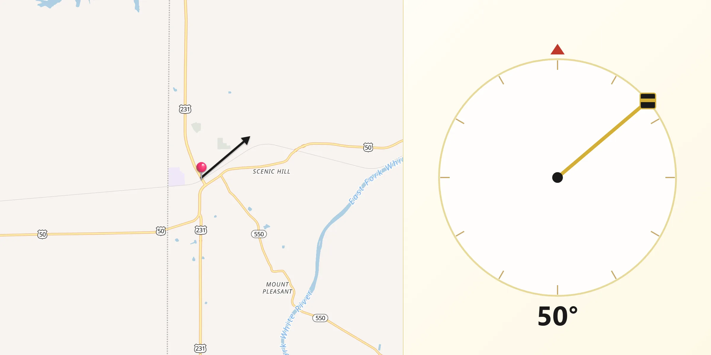 Qibla Direction from Loogootee