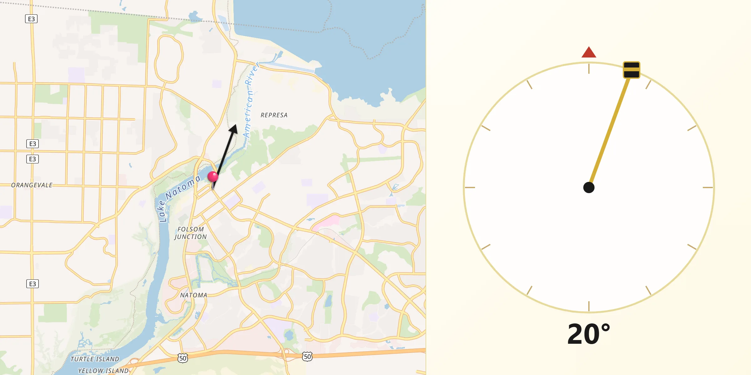 Qibla Direction from Folsom