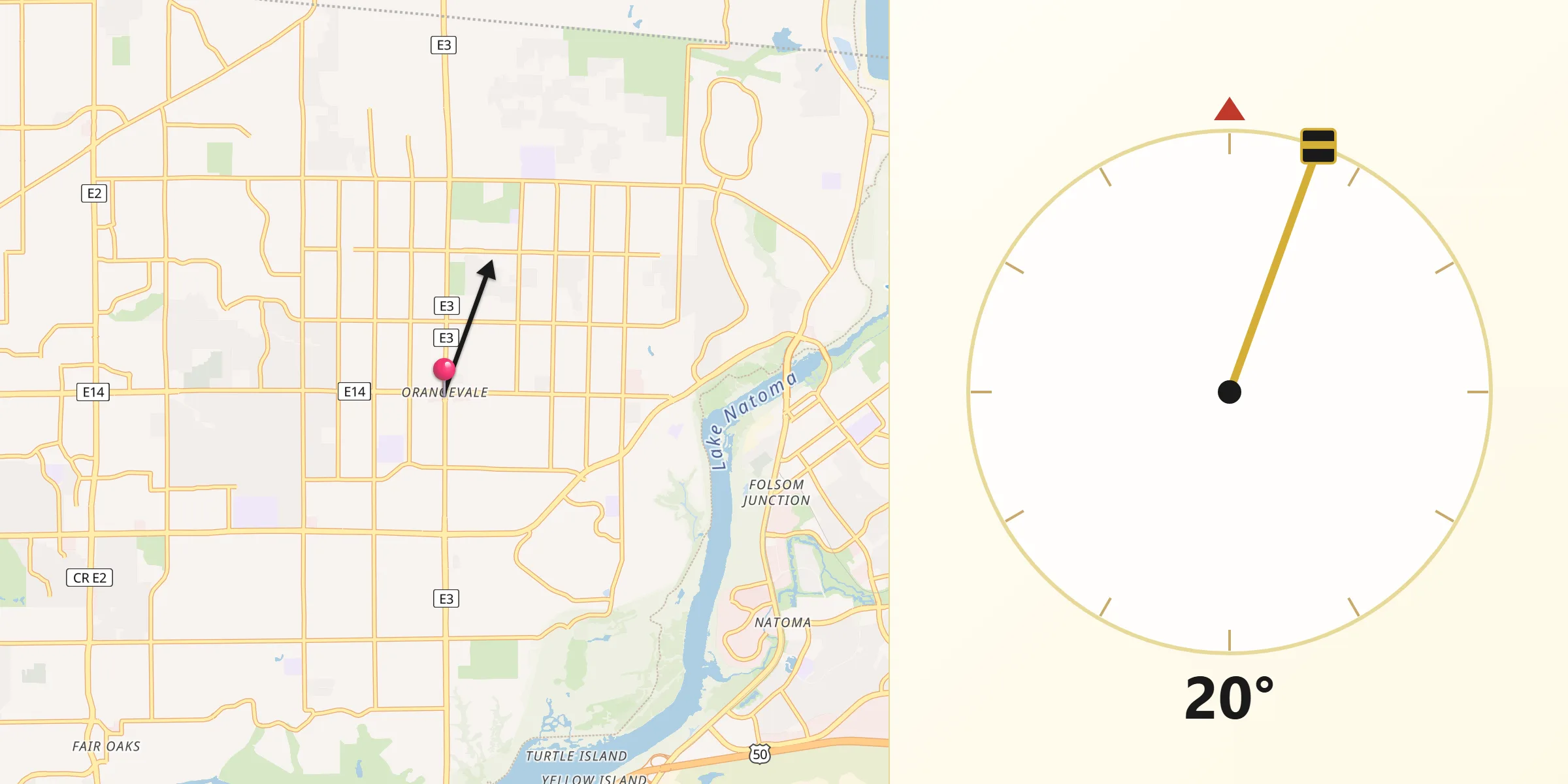 Qibla Direction from Orangevale
