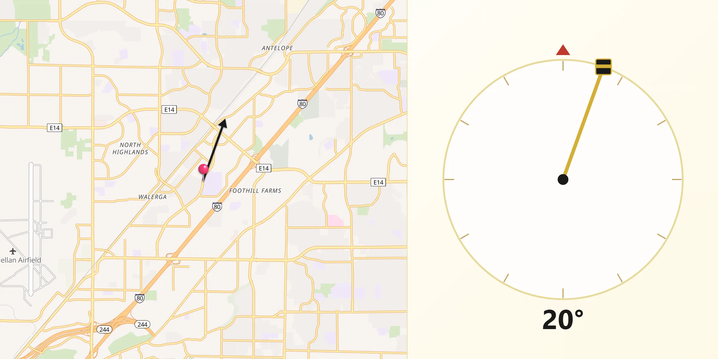 Qibla Direction from Foothill Farms