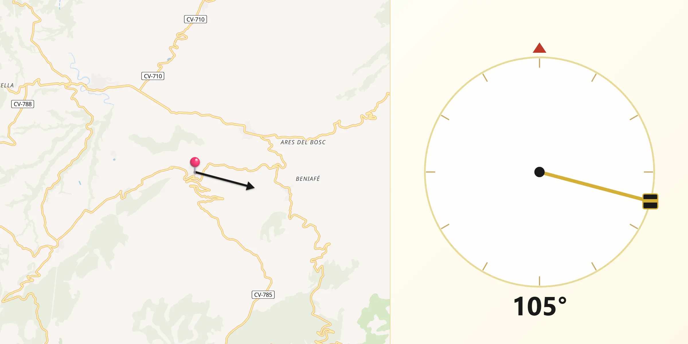 Dirección de la Qibla desde Penàguila