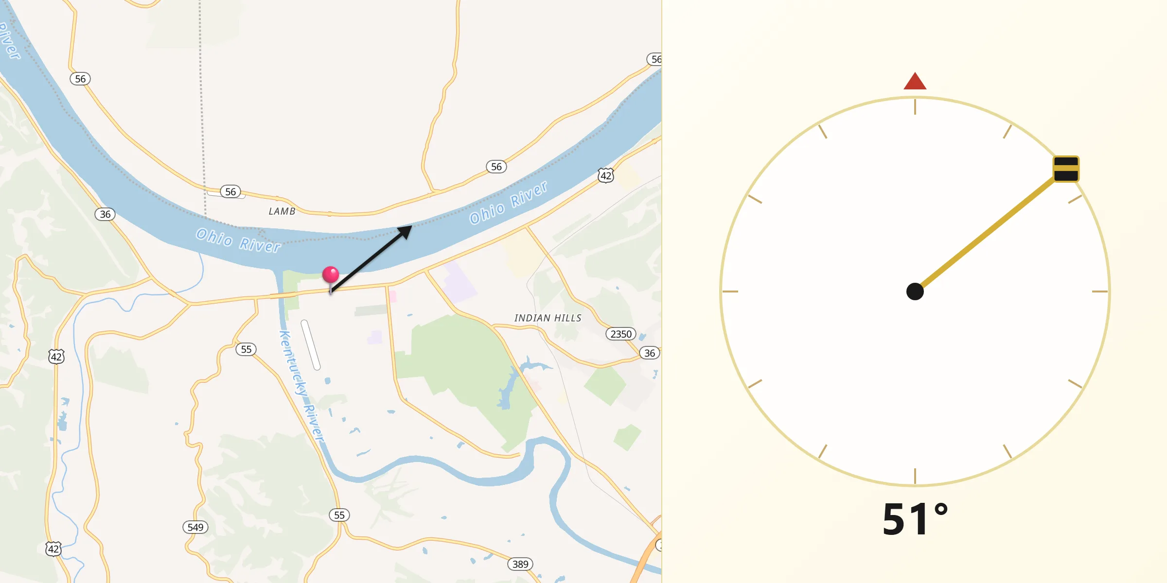 Dirección de la Qibla desde Carrollton