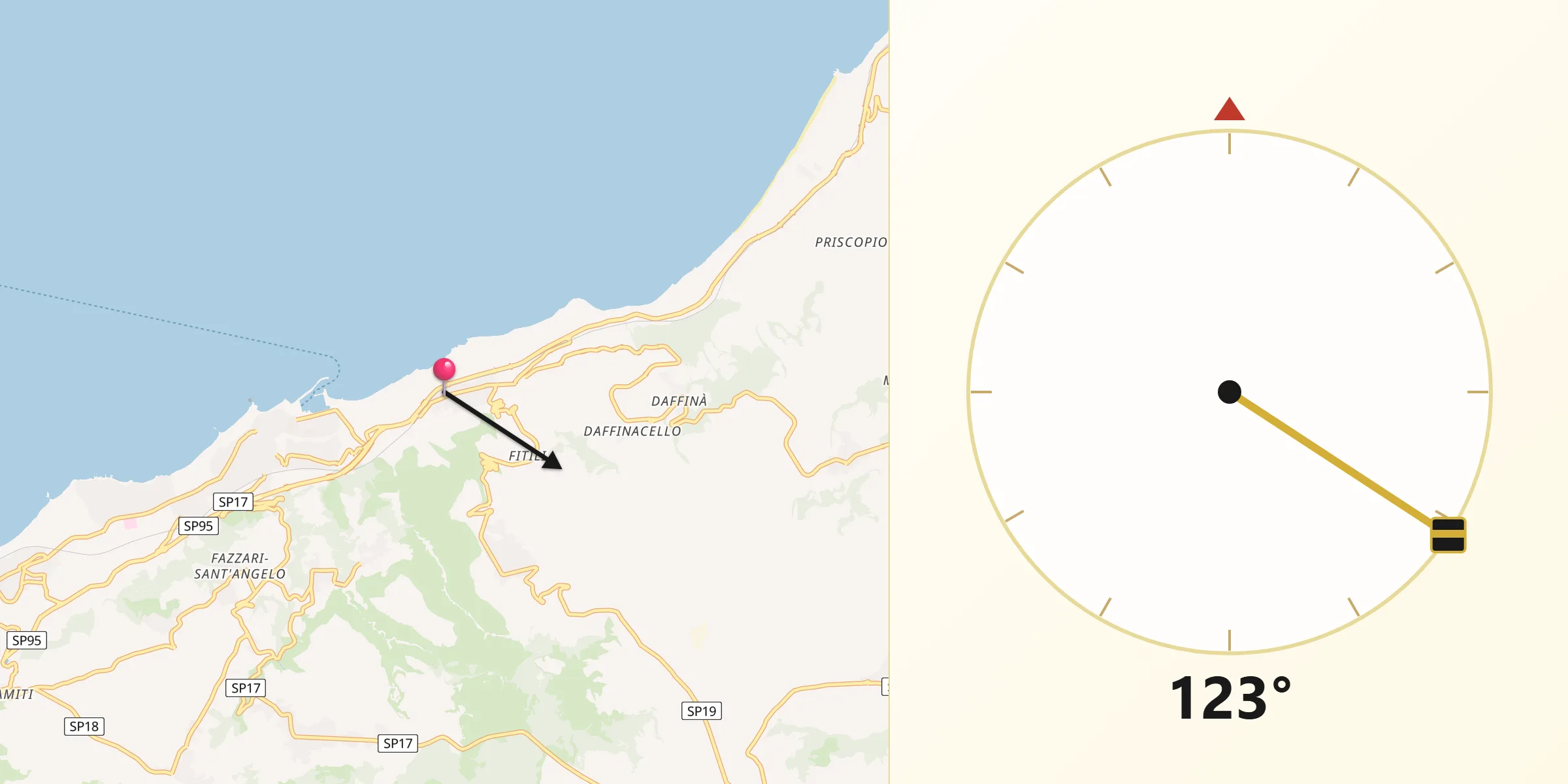 Direzione della Qibla da Parghelia