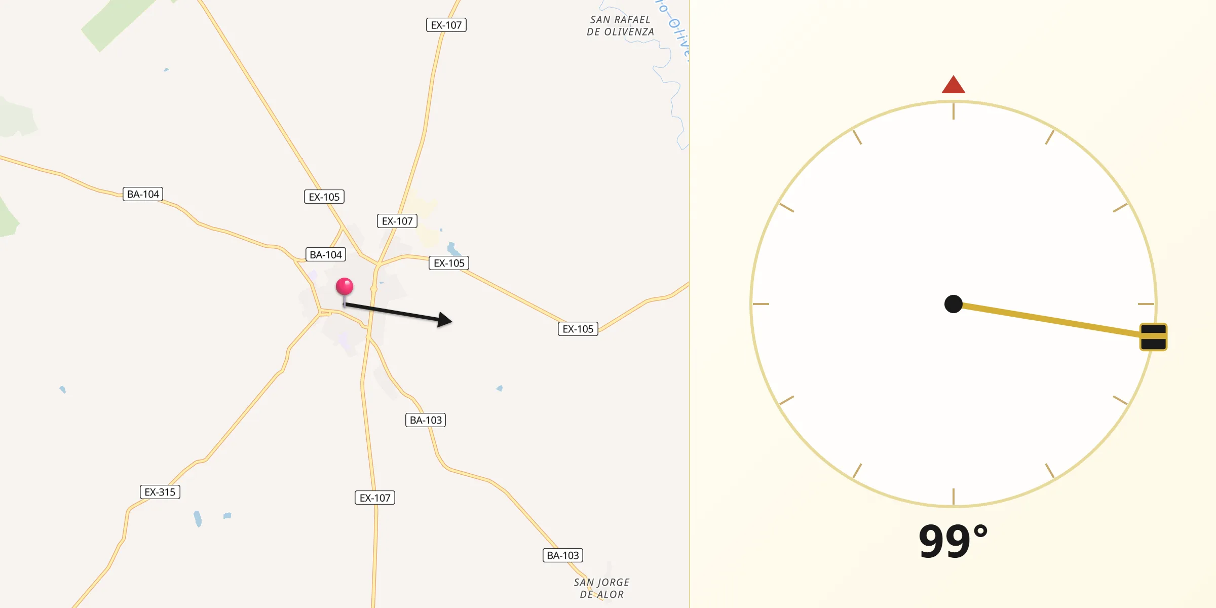 Dirección de la Qibla desde Olivenza