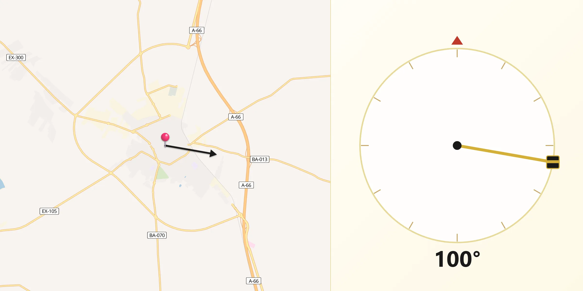 Dirección de la Qibla desde Almendralejo