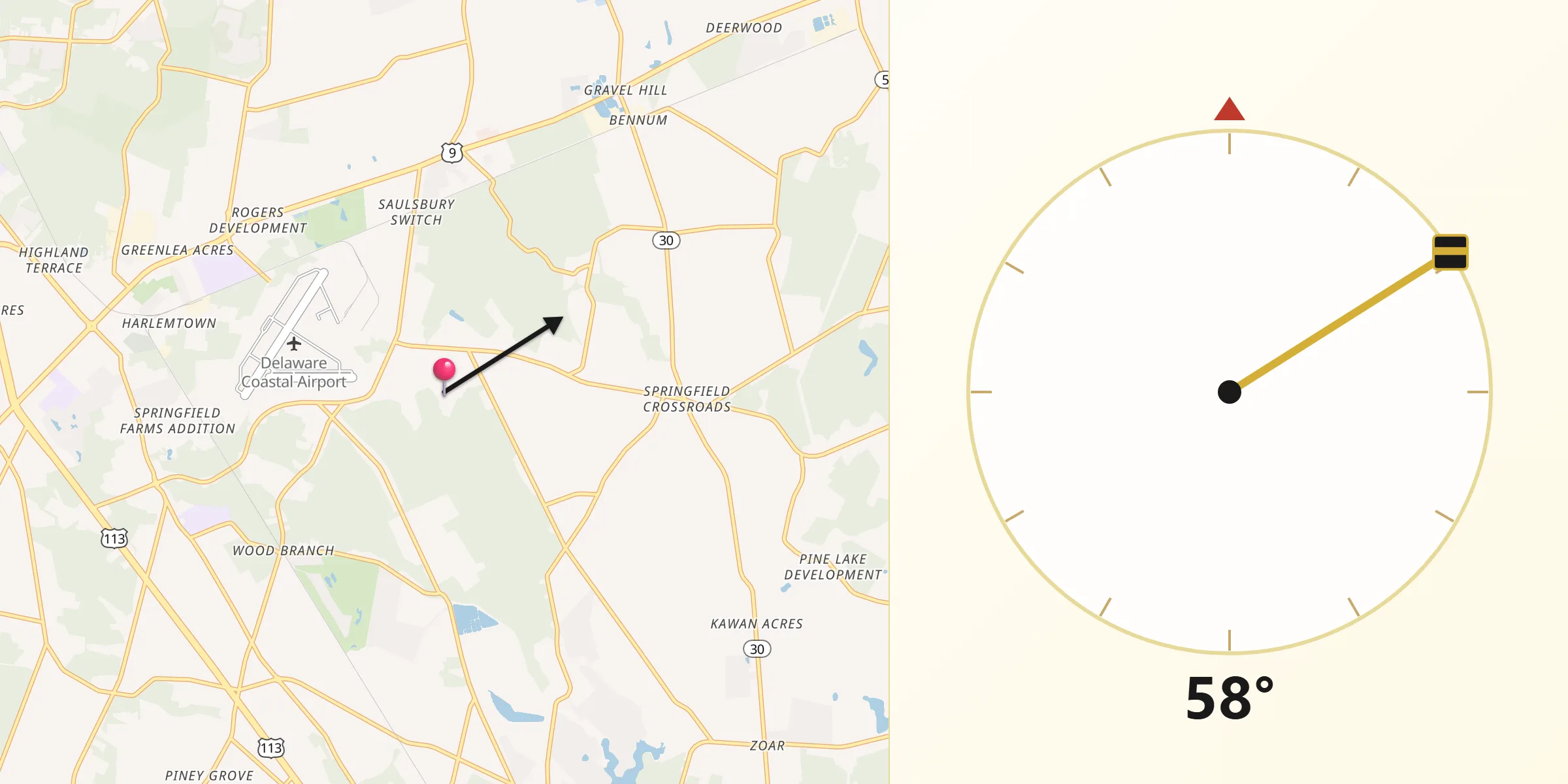 Qibla Direction from Sussex County