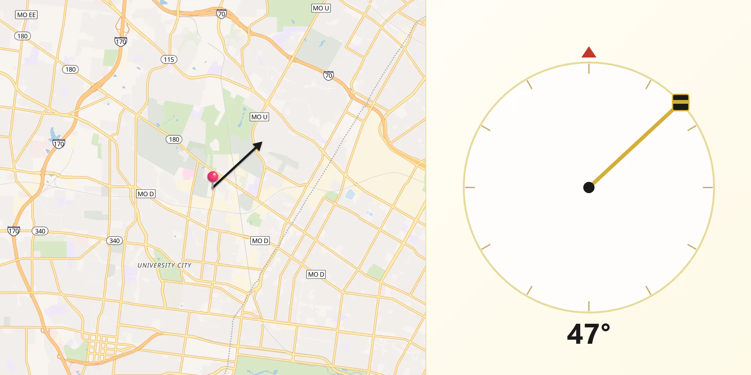 Qibla Direction from Pagedale