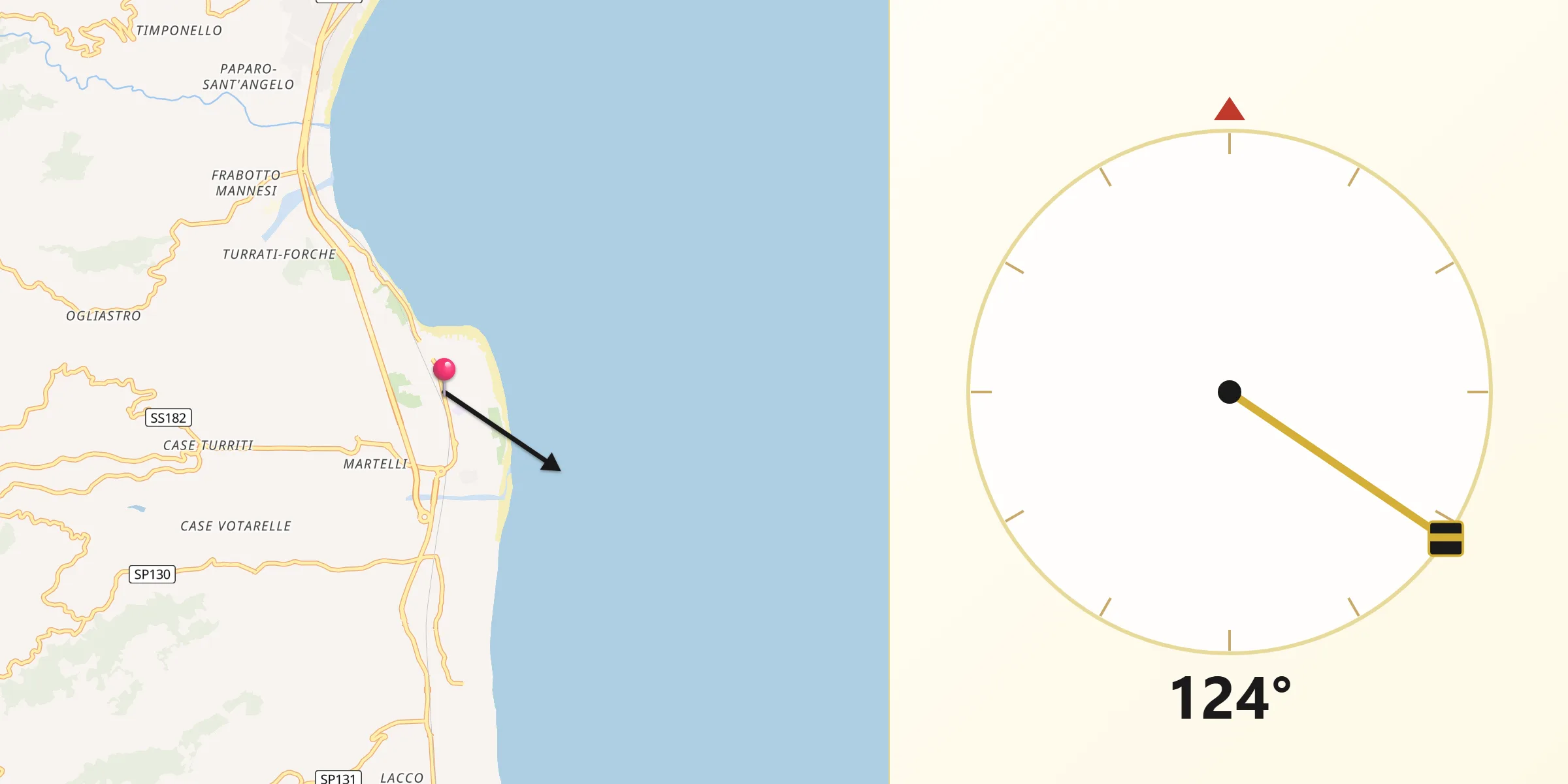 Direzione della Qibla da Soverato Marina