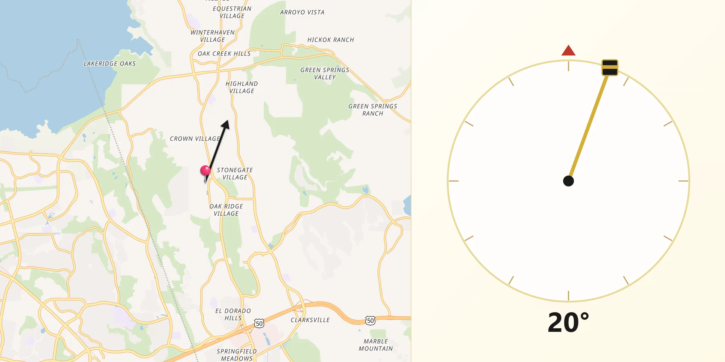 Qibla Direction from El Dorado Hills