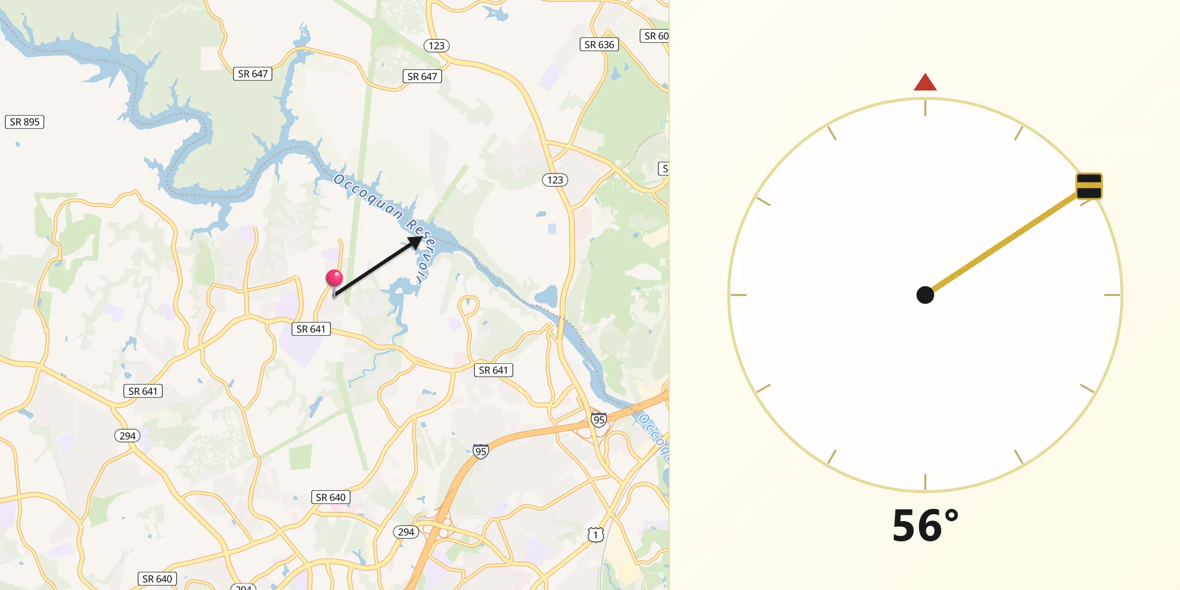 Qibla Direction from Lake Ridge