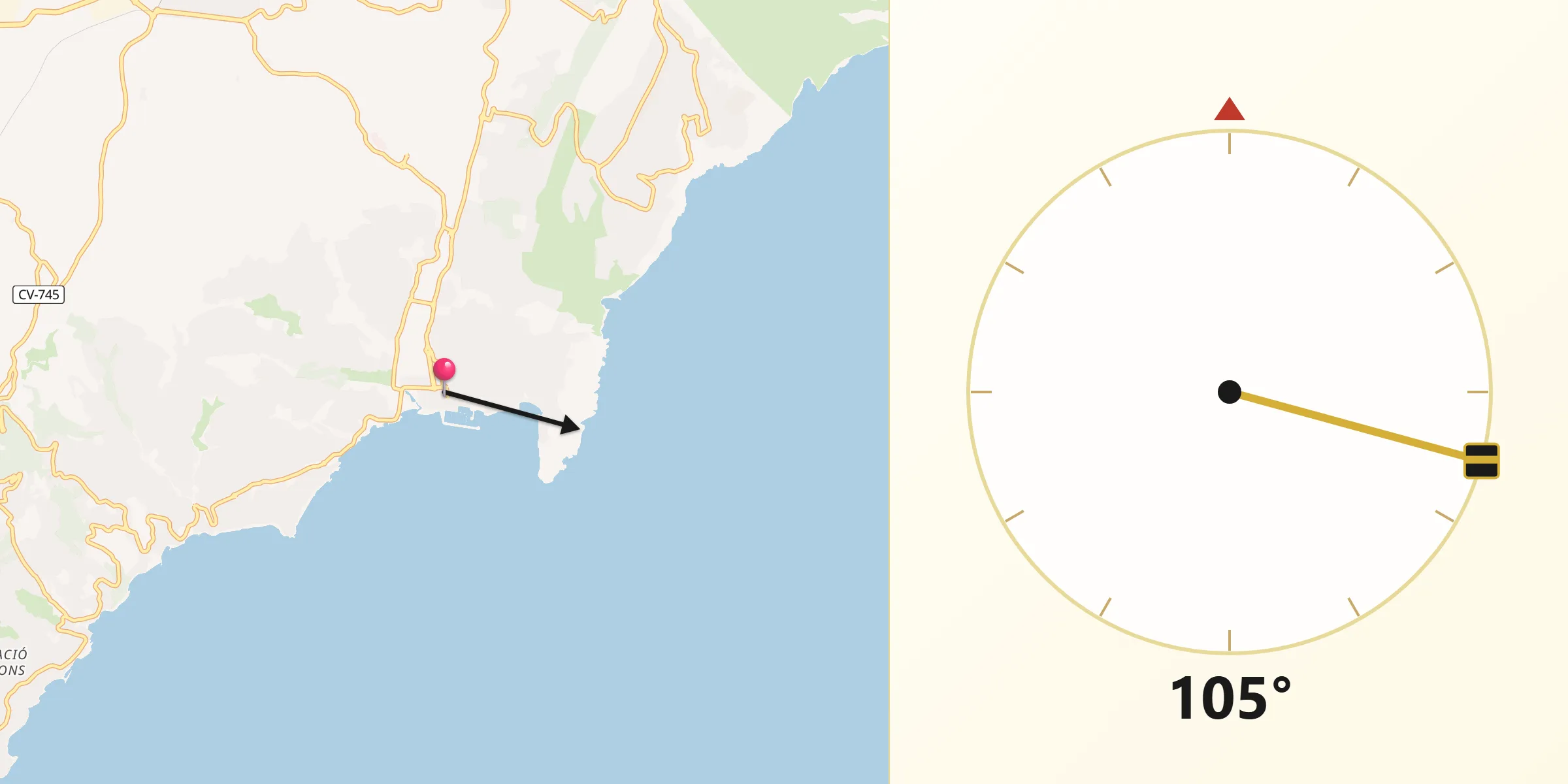 Dirección de la Qibla desde Moraira