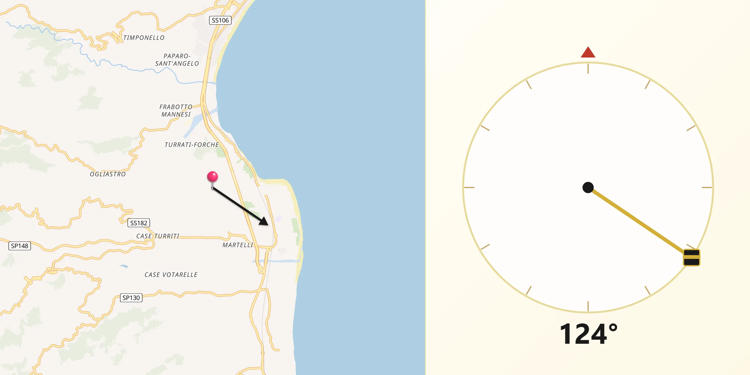 Direzione della Qibla da Soverato Superiore