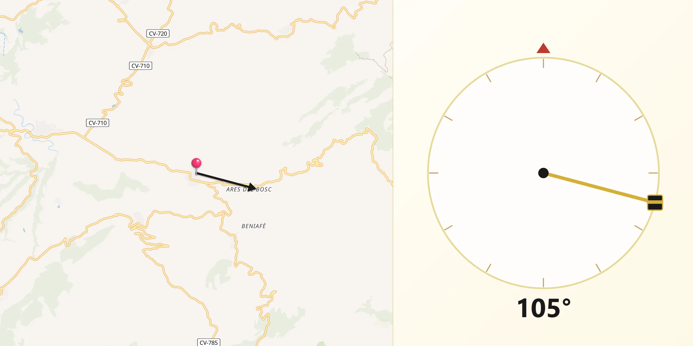 Dirección de la Qibla desde Benasau
