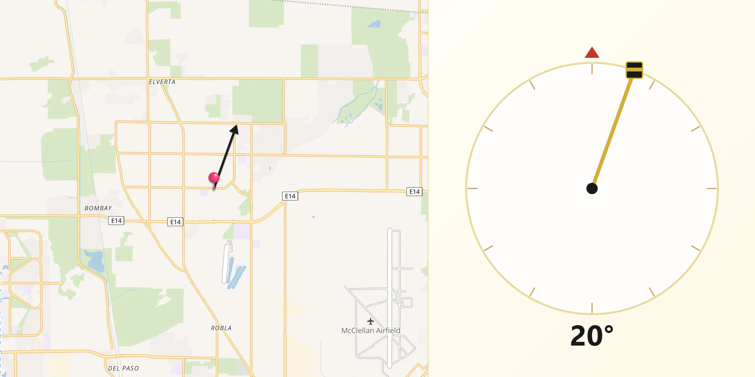 Qibla Direction from Rio Linda