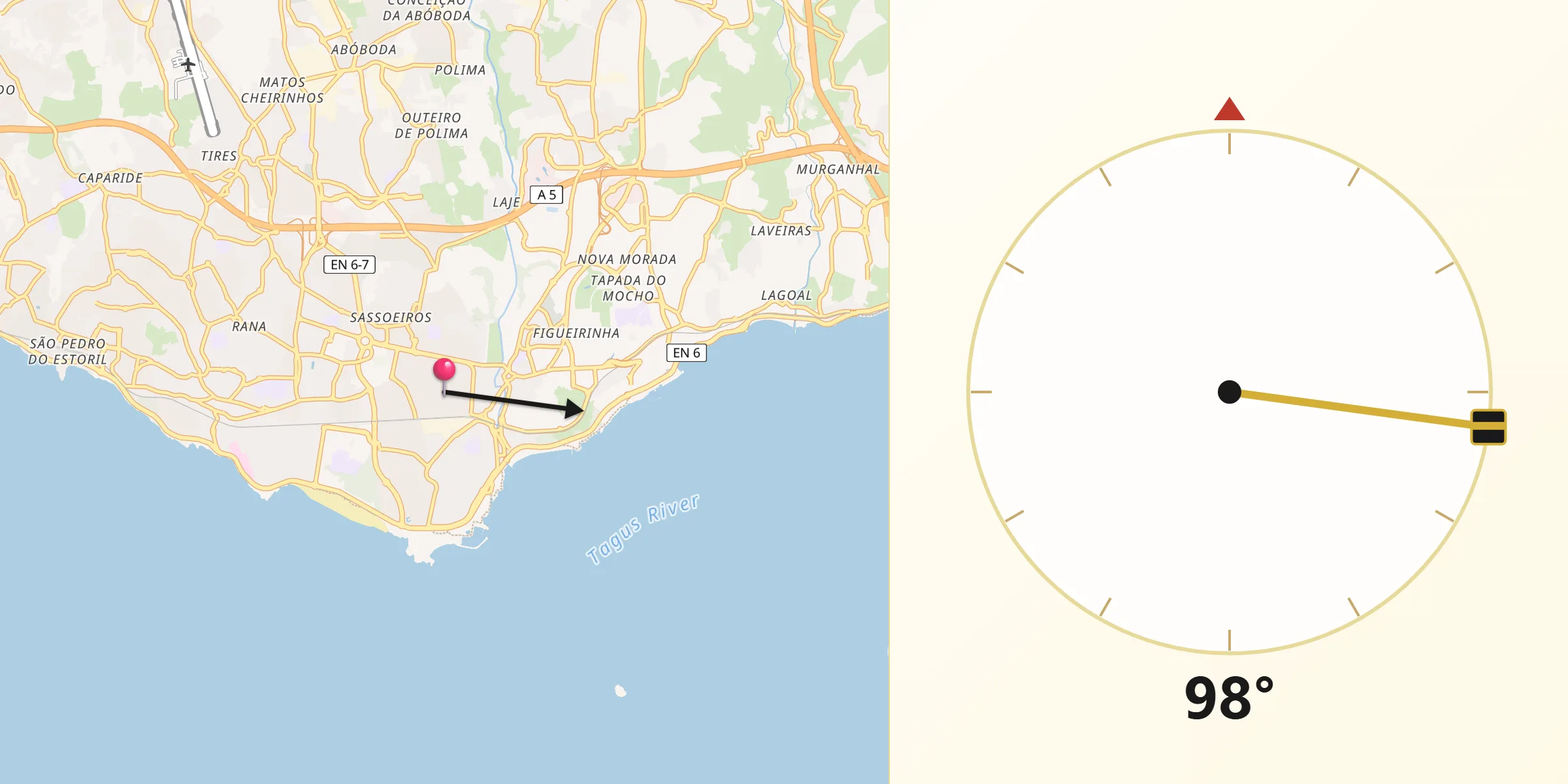 Direção da Qibla a partir de Carcavelos
